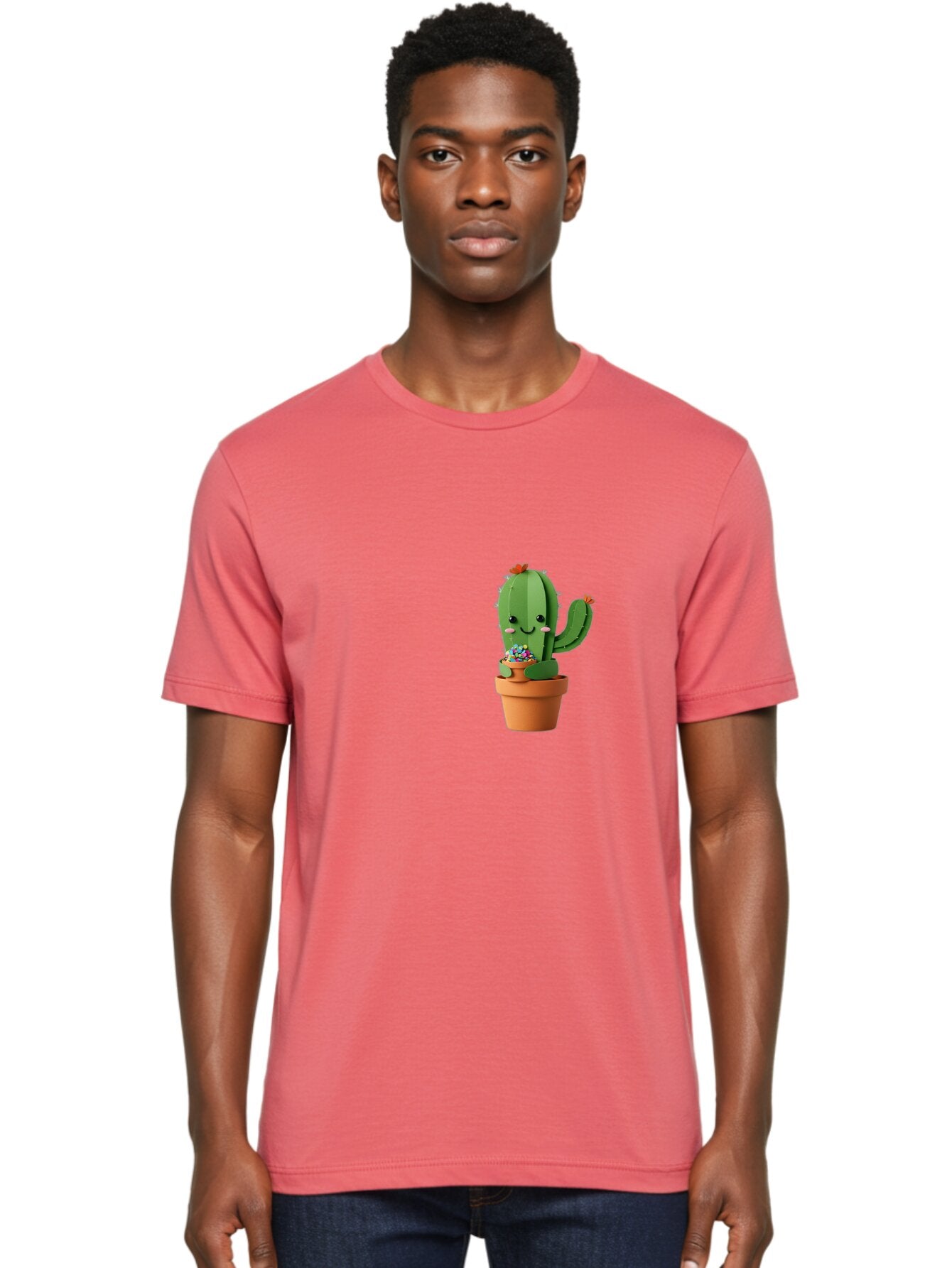 Cactus-Kawaii Men'S Graphic Tee, 100% Cotton, Comfortable Casual Summer Wear, Machine Washable, Cartoon Cactus, Cuddly Character, Pot Of Candy, Smiling Face, Cute Design, Adorable Illustration, Kawaii Art Bac753 28