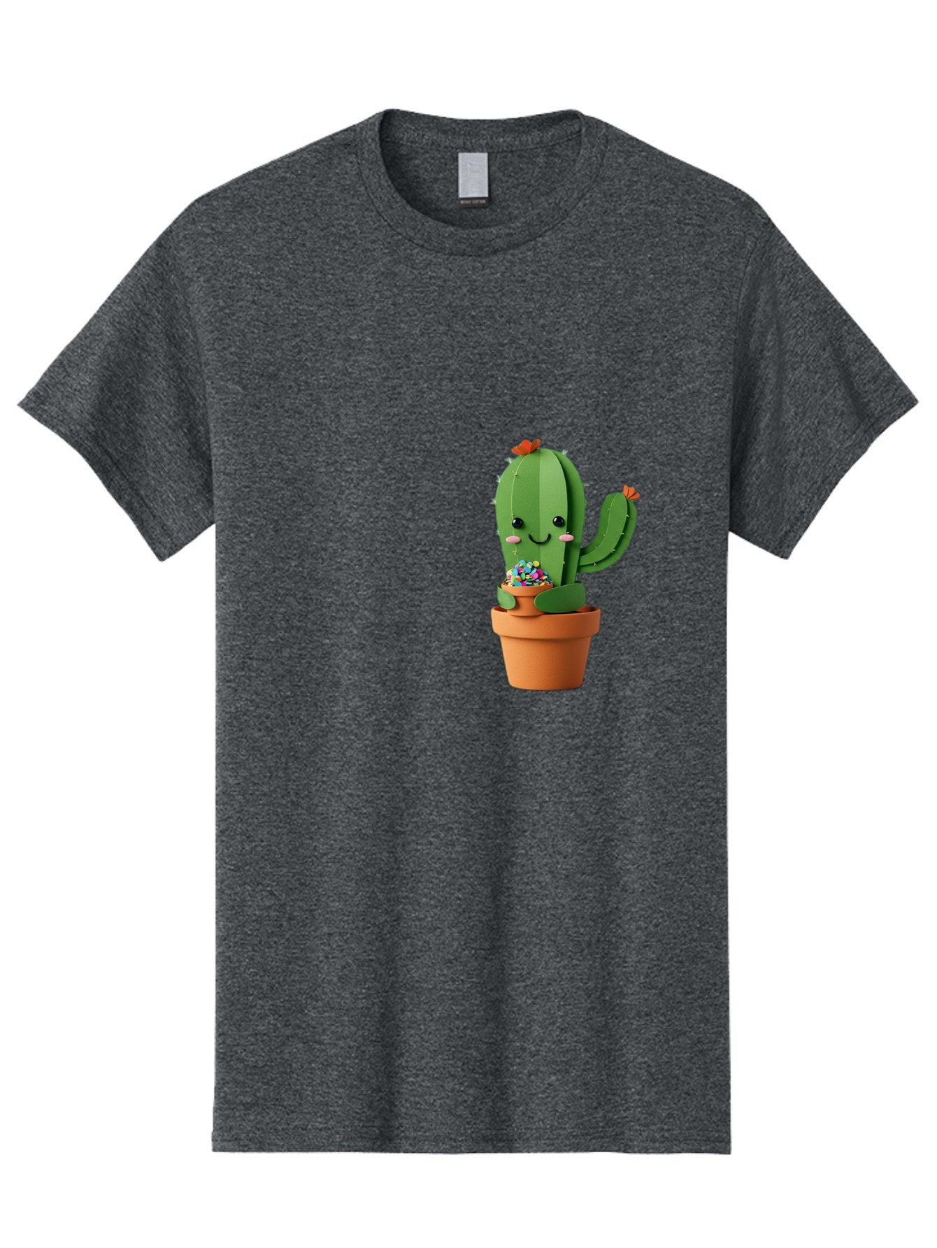 Cactus-Kawaii Men'S Graphic Tee, 100% Cotton, Comfortable Casual Summer Wear, Machine Washable, Cartoon Cactus, Cuddly Character, Pot Of Candy, Smiling Face, Cute Design, Adorable Illustration, Kawaii Art Bac753 11