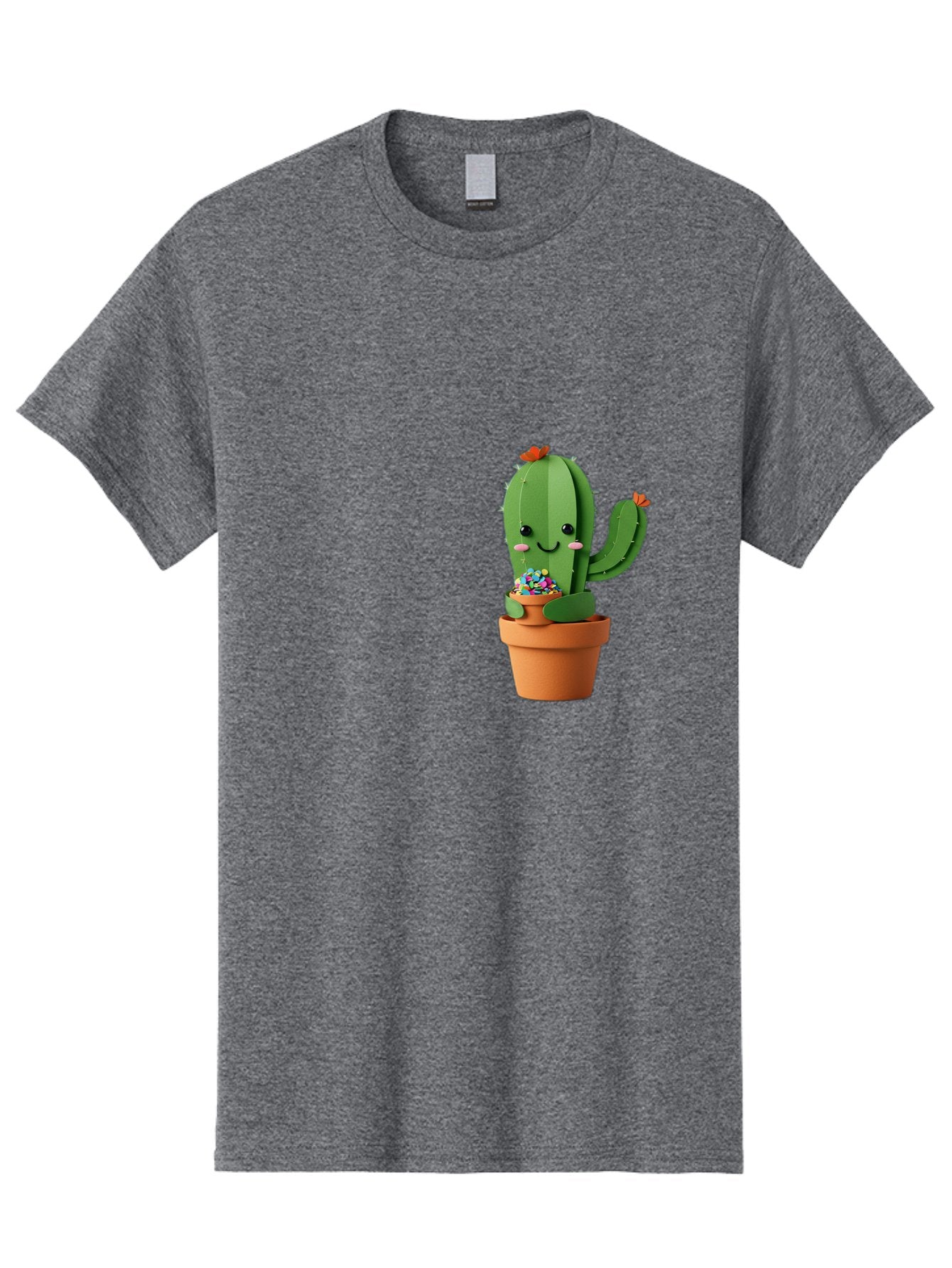 Cactus-Kawaii Men'S Graphic Tee, 100% Cotton, Comfortable Casual Summer Wear, Machine Washable, Cartoon Cactus, Cuddly Character, Pot Of Candy, Smiling Face, Cute Design, Adorable Illustration, Kawaii Art Bac753 4