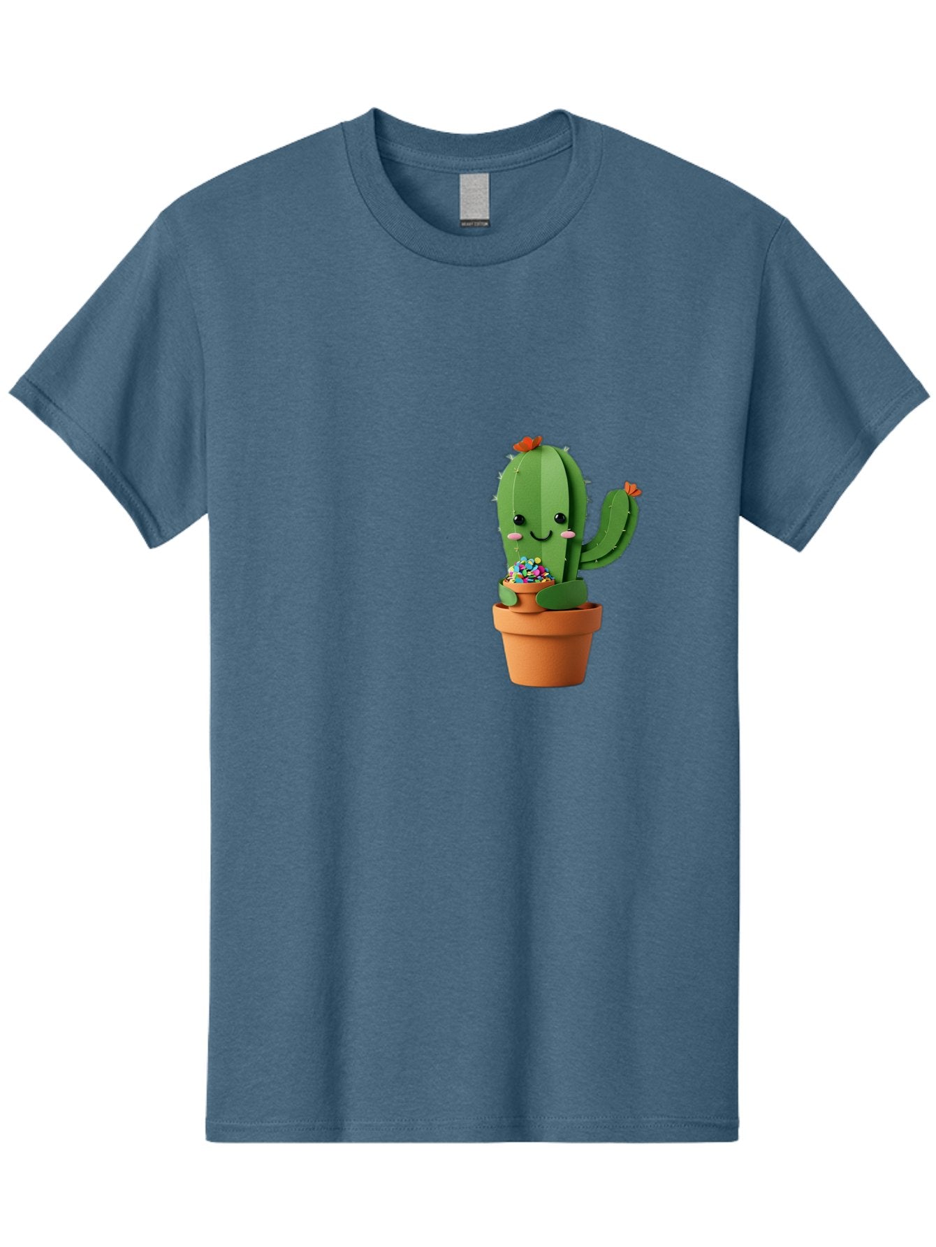 Cactus-Kawaii Men'S Graphic Tee, 100% Cotton, Comfortable Casual Summer Wear, Machine Washable, Cartoon Cactus, Cuddly Character, Pot Of Candy, Smiling Face, Cute Design, Adorable Illustration, Kawaii Art Bac753