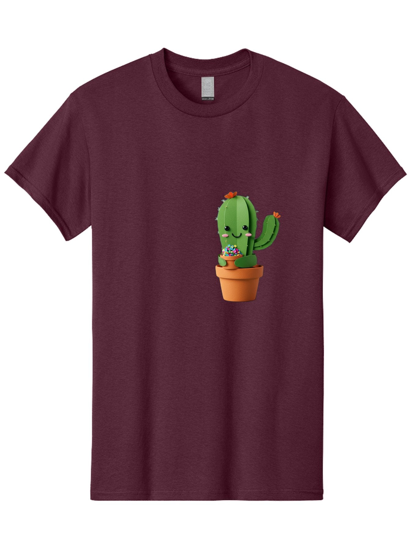 Cactus-Kawaii Men'S Graphic Tee, 100% Cotton, Comfortable Casual Summer Wear, Machine Washable, Cartoon Cactus, Cuddly Character, Pot Of Candy, Smiling Face, Cute Design, Adorable Illustration, Kawaii Art Bac753