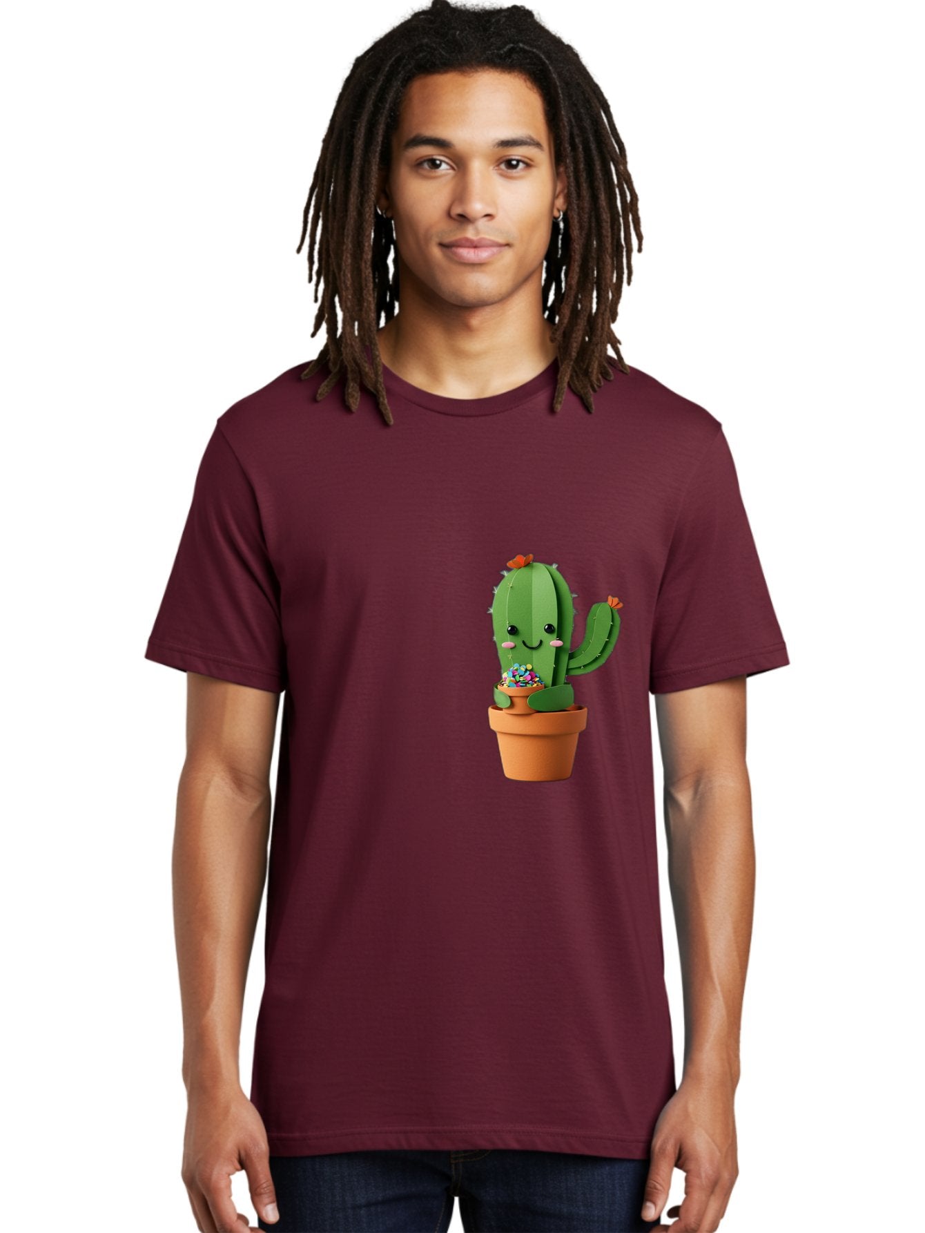 Cactus-Kawaii Men'S Graphic Tee, 100% Cotton, Comfortable Casual Summer Wear, Machine Washable, Cartoon Cactus, Cuddly Character, Pot Of Candy, Smiling Face, Cute Design, Adorable Illustration, Kawaii Art Bac753 19