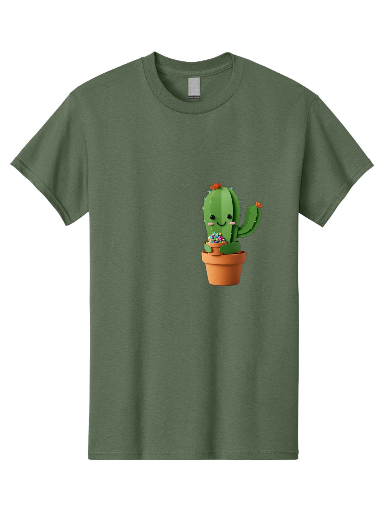 Cactus-Kawaii Men'S Graphic Tee, 100% Cotton, Comfortable Casual Summer Wear, Machine Washable, Cartoon Cactus, Cuddly Character, Pot Of Candy, Smiling Face, Cute Design, Adorable Illustration, Kawaii Art Bac753 6