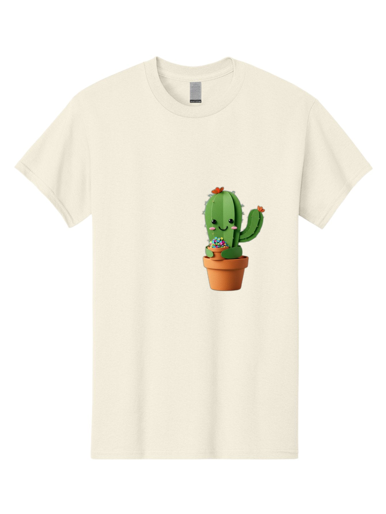 Cactus-Kawaii Men'S Graphic Tee, 100% Cotton, Comfortable Casual Summer Wear, Machine Washable, Cartoon Cactus, Cuddly Character, Pot Of Candy, Smiling Face, Cute Design, Adorable Illustration, Kawaii Art Bac753 13