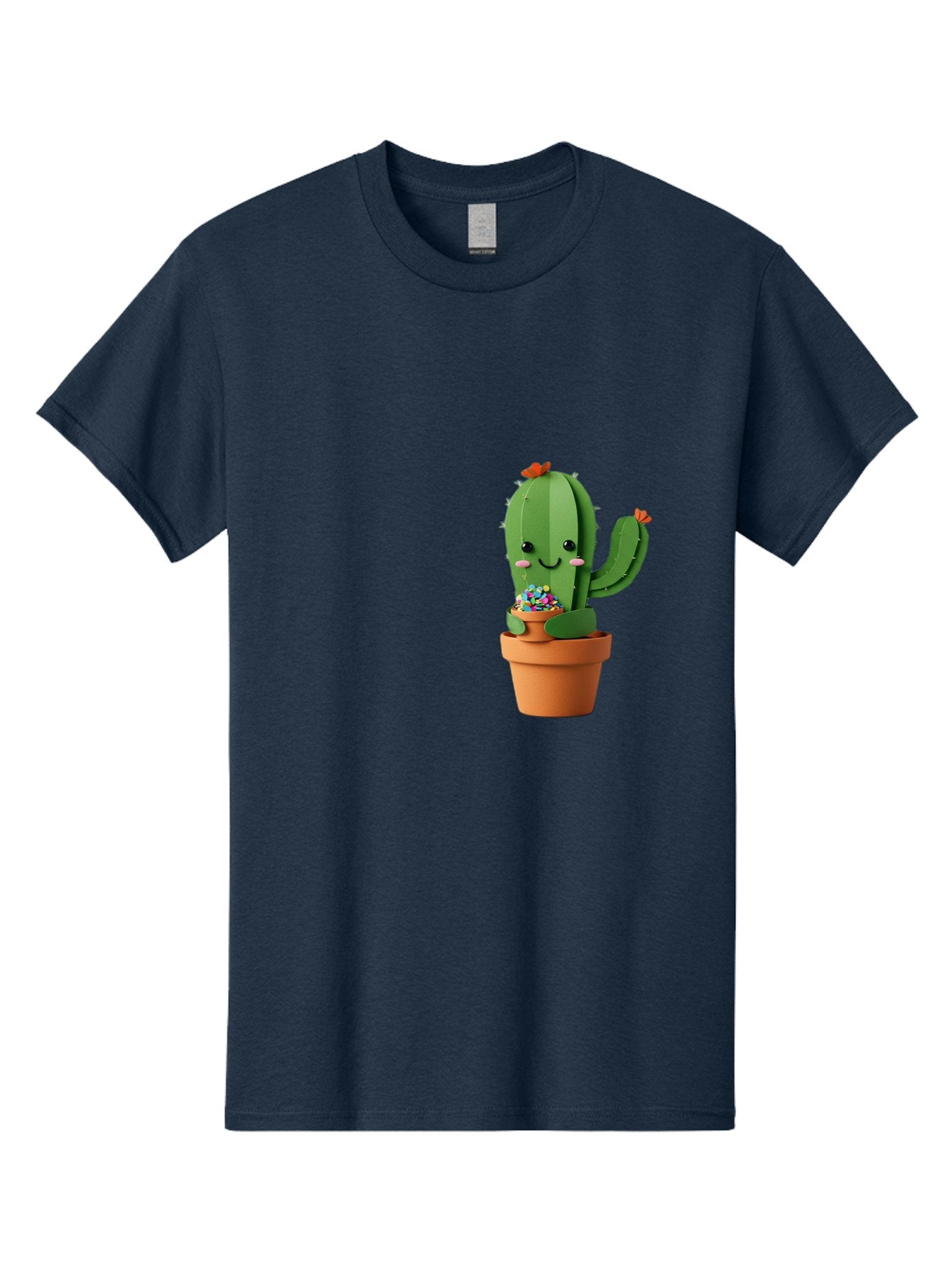 Cactus-Kawaii Men'S Graphic Tee, 100% Cotton, Comfortable Casual Summer Wear, Machine Washable, Cartoon Cactus, Cuddly Character, Pot Of Candy, Smiling Face, Cute Design, Adorable Illustration, Kawaii Art Bac753 3