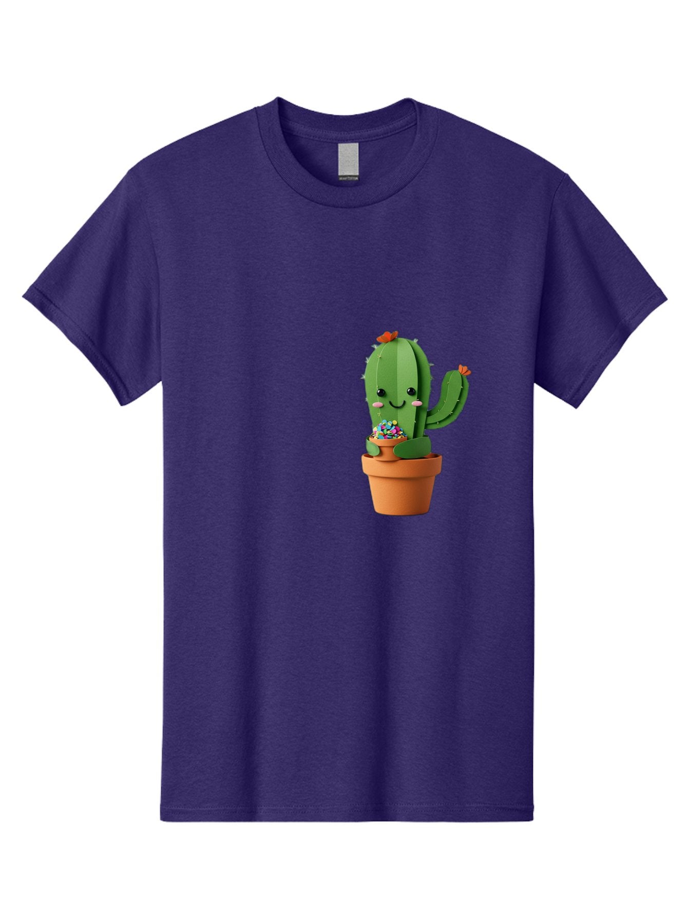Cactus-Kawaii Men'S Graphic Tee, 100% Cotton, Comfortable Casual Summer Wear, Machine Washable, Cartoon Cactus, Cuddly Character, Pot Of Candy, Smiling Face, Cute Design, Adorable Illustration, Kawaii Art Bac753 9