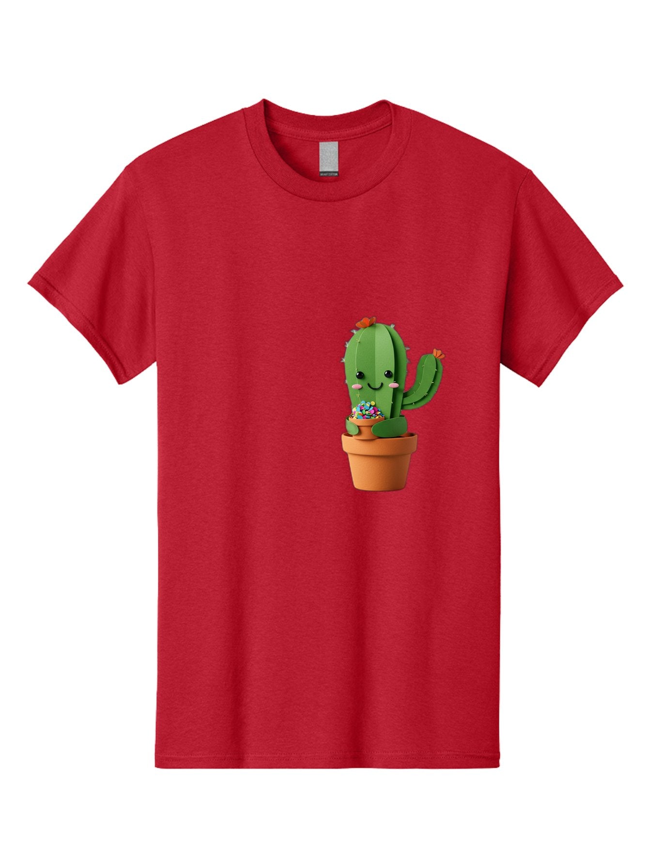 Cactus-Kawaii Men'S Graphic Tee, 100% Cotton, Comfortable Casual Summer Wear, Machine Washable, Cartoon Cactus, Cuddly Character, Pot Of Candy, Smiling Face, Cute Design, Adorable Illustration, Kawaii Art Bac753 5