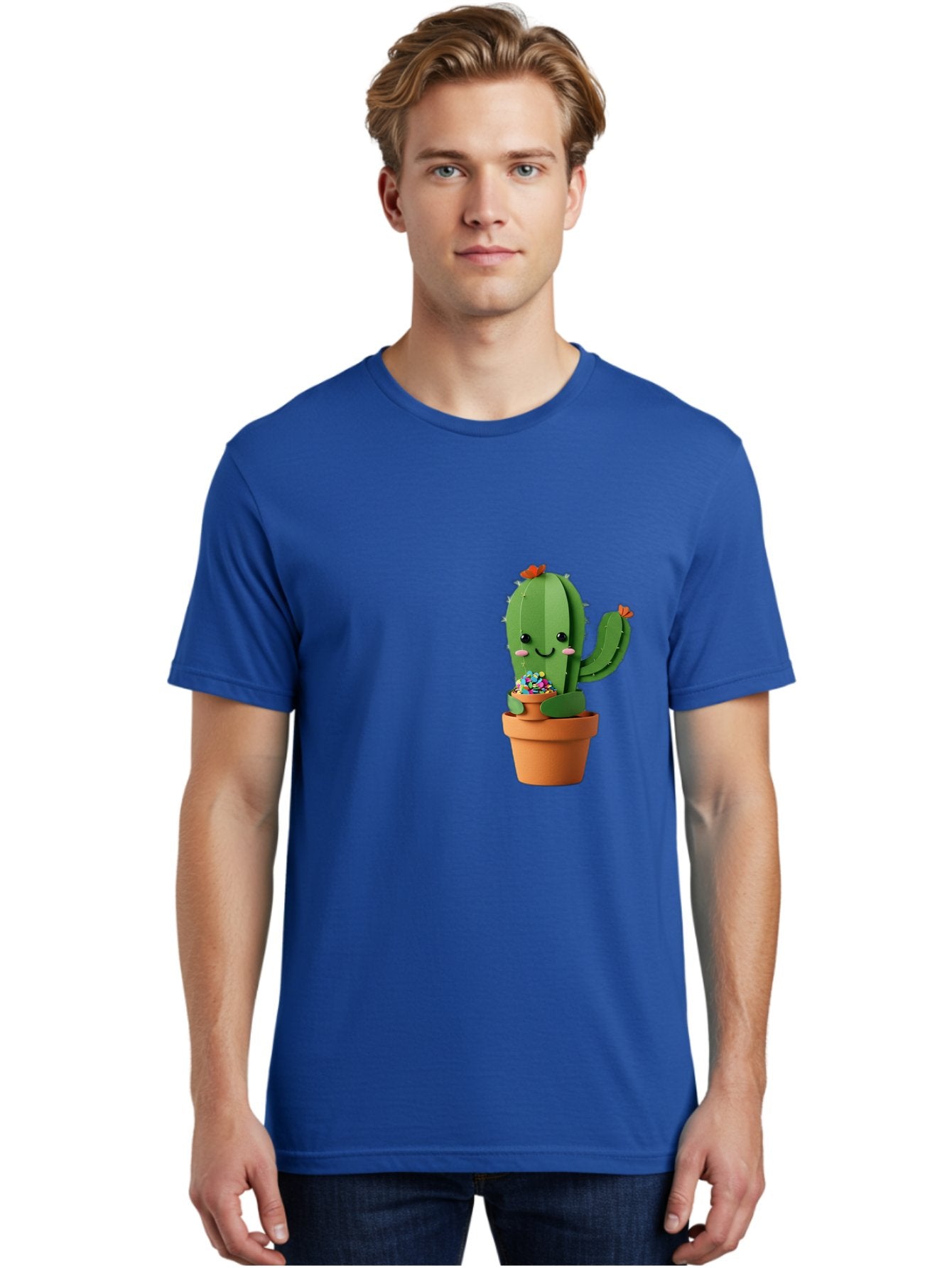 Cactus-Kawaii Men'S Graphic Tee, 100% Cotton, Comfortable Casual Summer Wear, Machine Washable, Cartoon Cactus, Cuddly Character, Pot Of Candy, Smiling Face, Cute Design, Adorable Illustration, Kawaii Art Bac753 16
