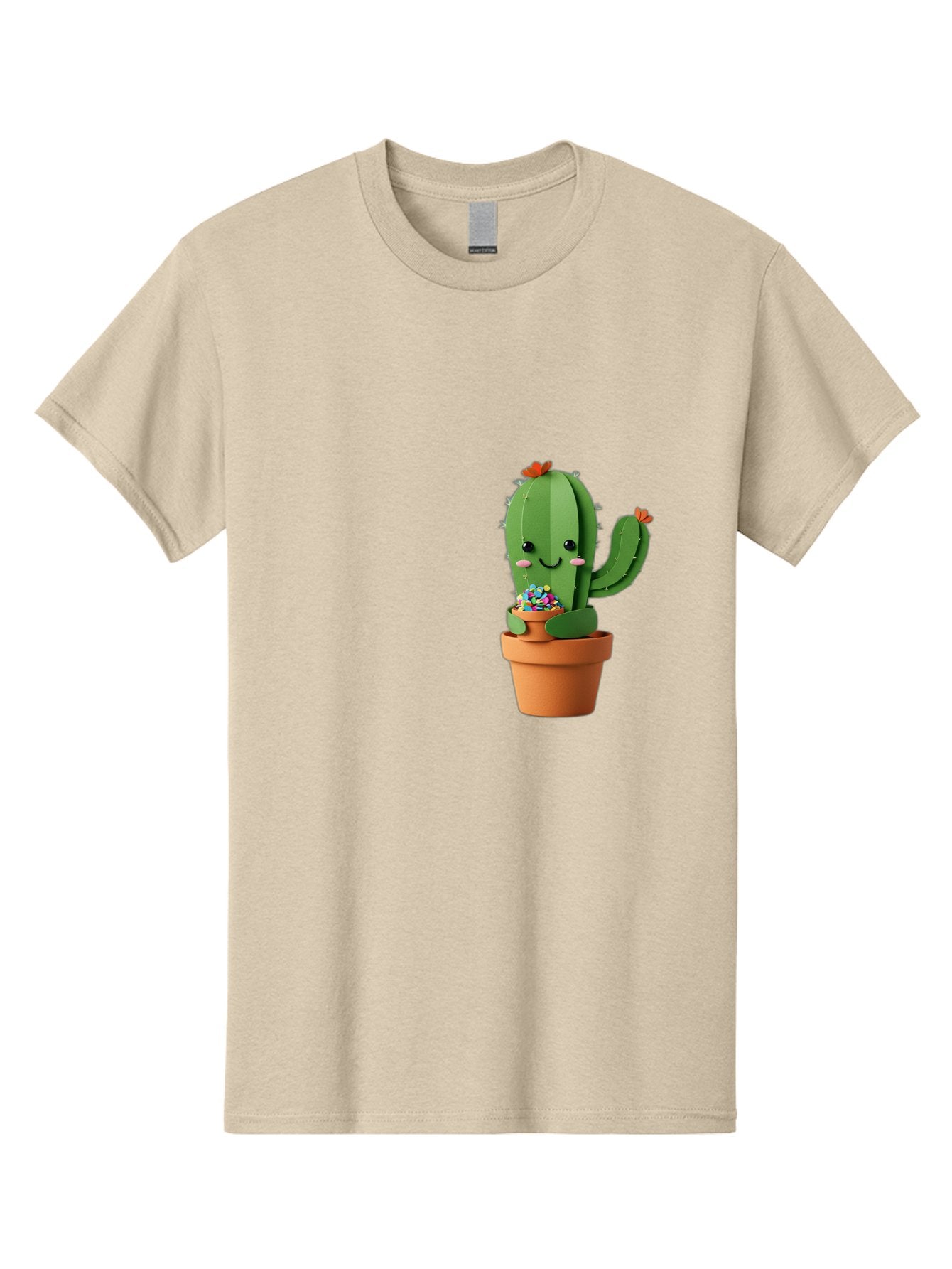 Cactus-Kawaii Men'S Graphic Tee, 100% Cotton, Comfortable Casual Summer Wear, Machine Washable, Cartoon Cactus, Cuddly Character, Pot Of Candy, Smiling Face, Cute Design, Adorable Illustration, Kawaii Art Bac753 14