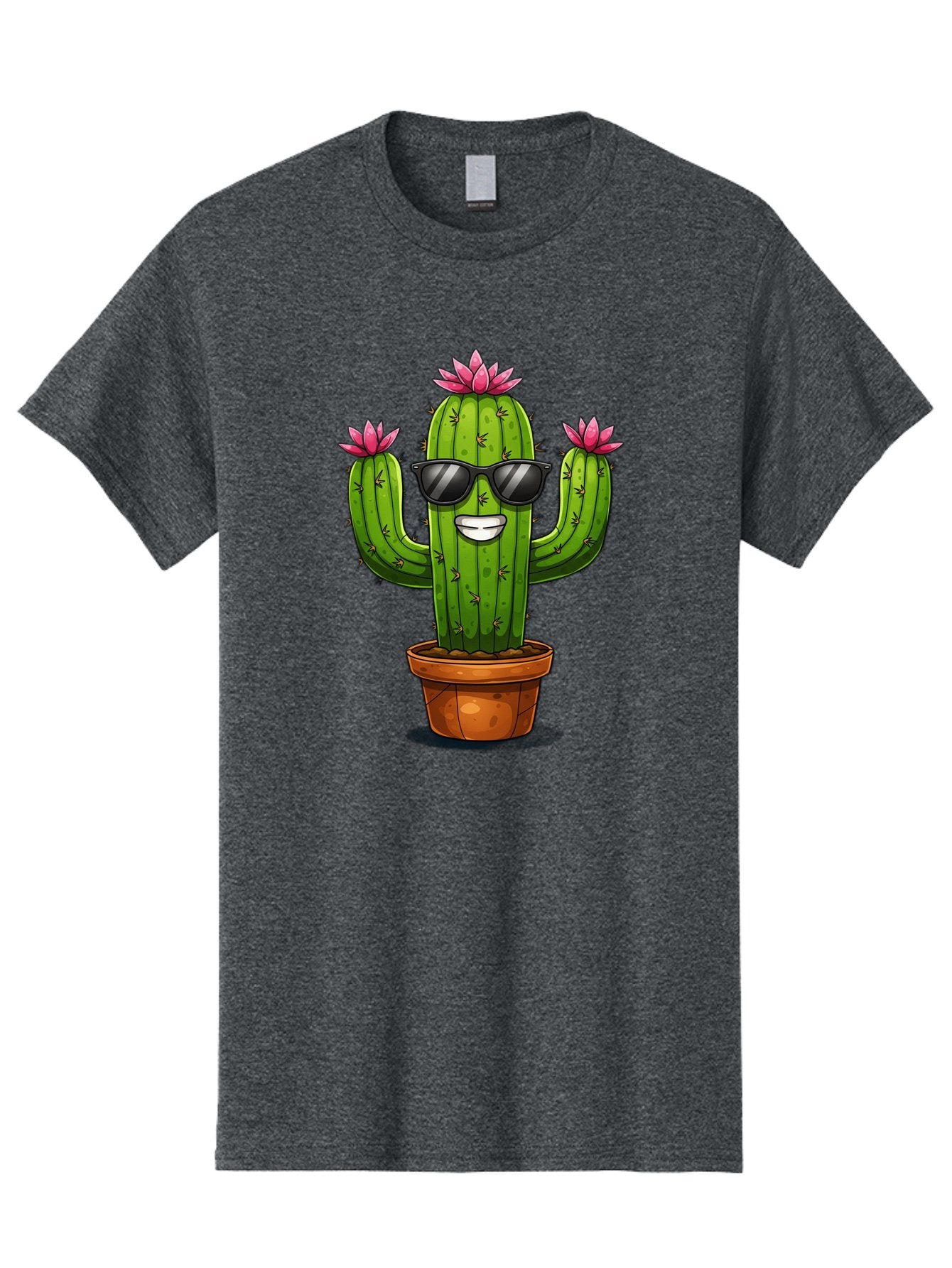 Cactus-Sunglasses-1 Men'S Graphic Tee, 100% Cotton, Comfortable Casual Summer Wear, Machine Washable, Funny Cactus, Sunglasses, Cartoon Style, Pink Flowers, Terracotta Pot, Smiling Face, Quirky Character, Houseplant Decor, Desert Vibes, Bac754 15