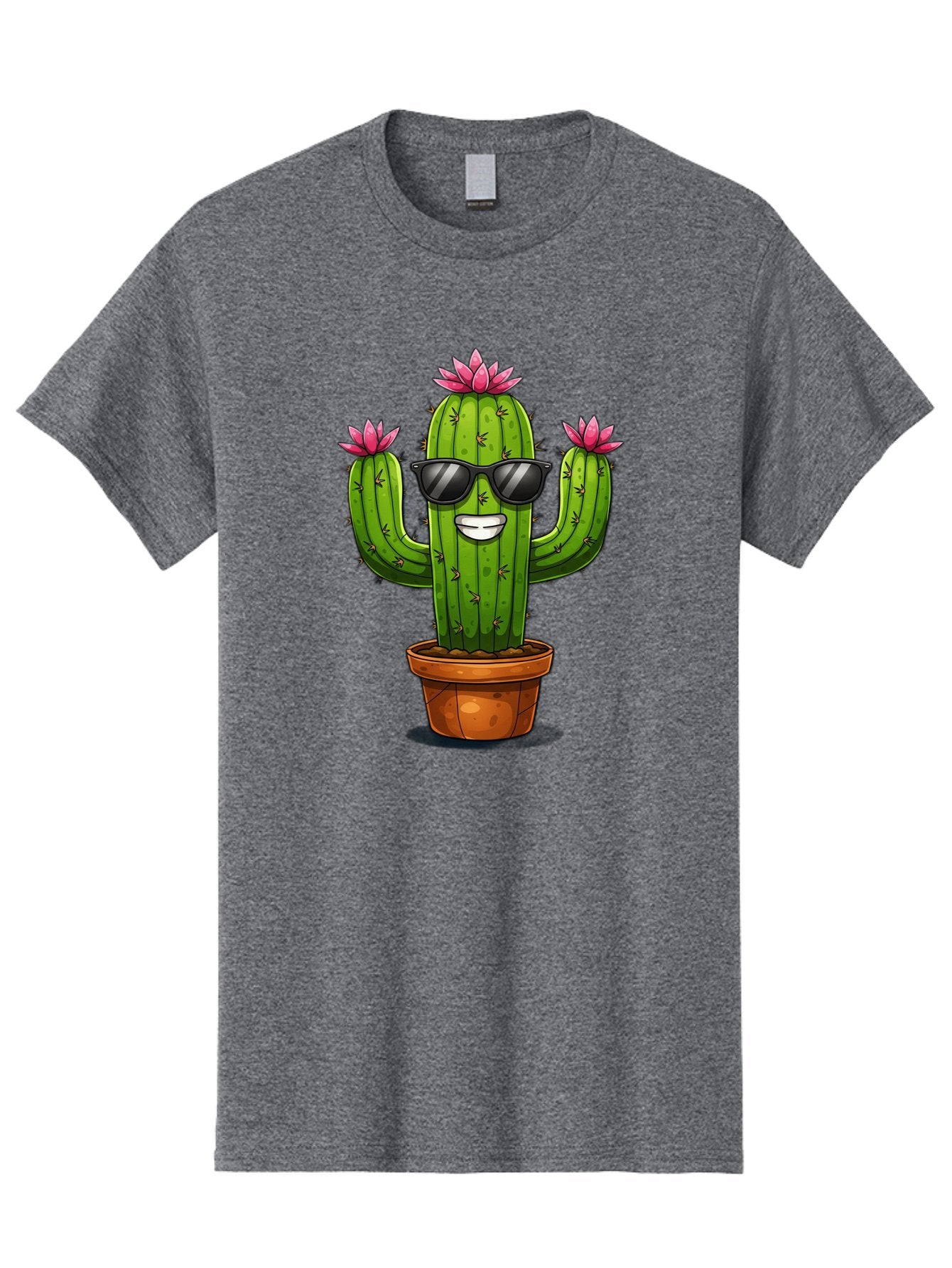 Cactus-Sunglasses-1 Men'S Graphic Tee, 100% Cotton, Comfortable Casual Summer Wear, Machine Washable, Funny Cactus, Sunglasses, Cartoon Style, Pink Flowers, Terracotta Pot, Smiling Face, Quirky Character, Houseplant Decor, Desert Vibes, Bac754 4