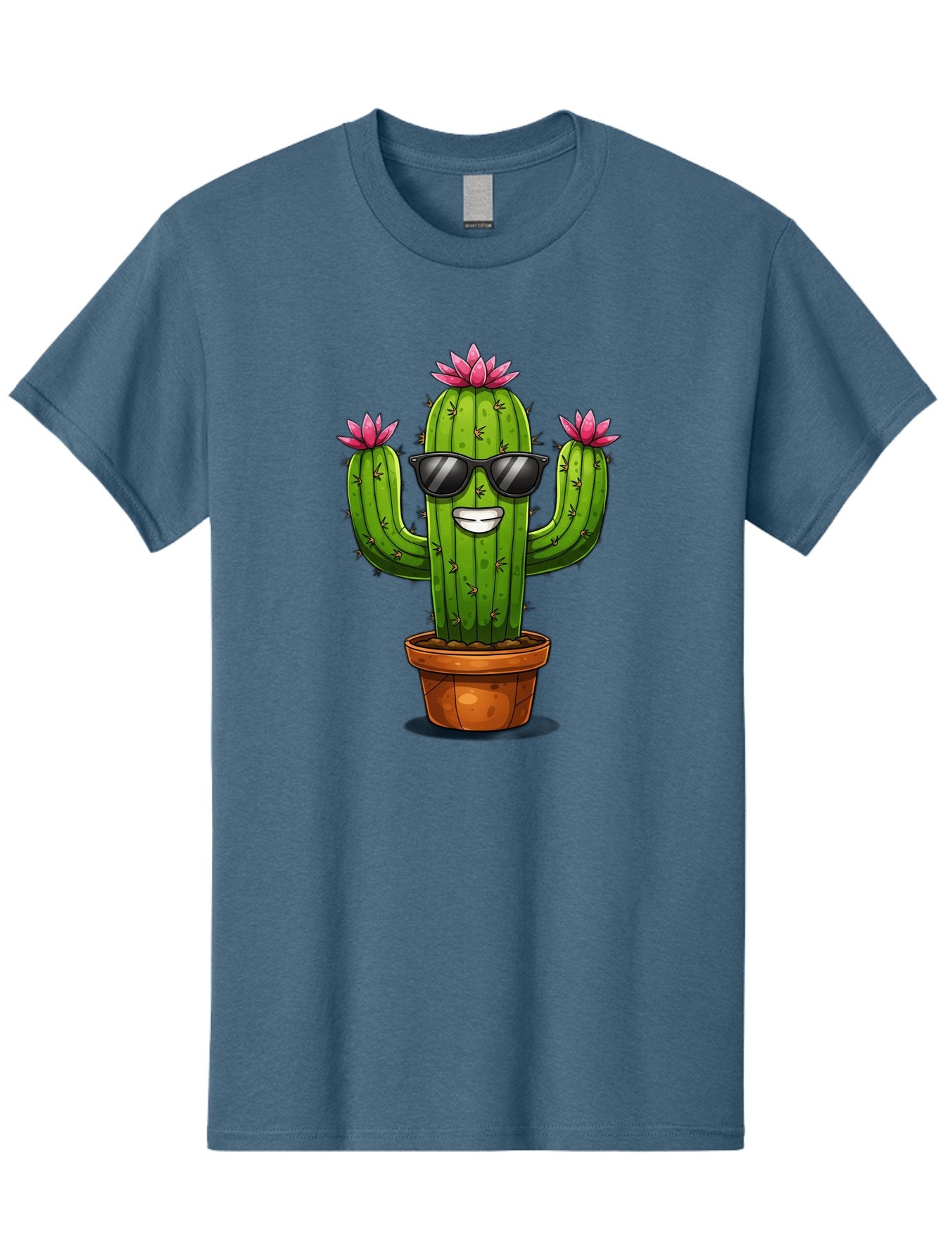 Cactus-Sunglasses-1 Men'S Graphic Tee, 100% Cotton, Comfortable Casual Summer Wear, Machine Washable, Funny Cactus, Sunglasses, Cartoon Style, Pink Flowers, Terracotta Pot, Smiling Face, Quirky Character, Houseplant Decor, Desert Vibes, Bac754 13