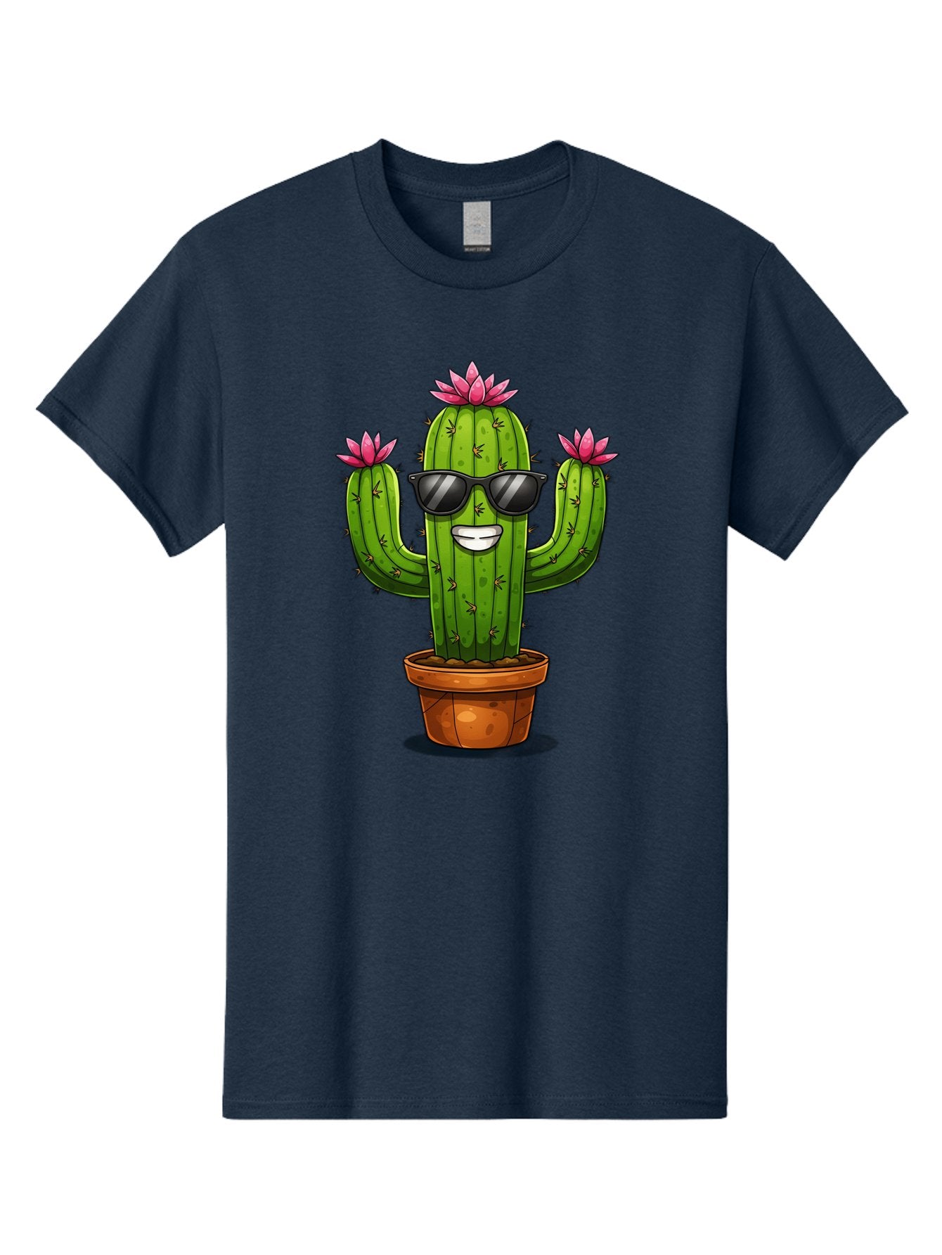Cactus-Sunglasses-1 Men'S Graphic Tee, 100% Cotton, Comfortable Casual Summer Wear, Machine Washable, Funny Cactus, Sunglasses, Cartoon Style, Pink Flowers, Terracotta Pot, Smiling Face, Quirky Character, Houseplant Decor, Desert Vibes, Bac754 10