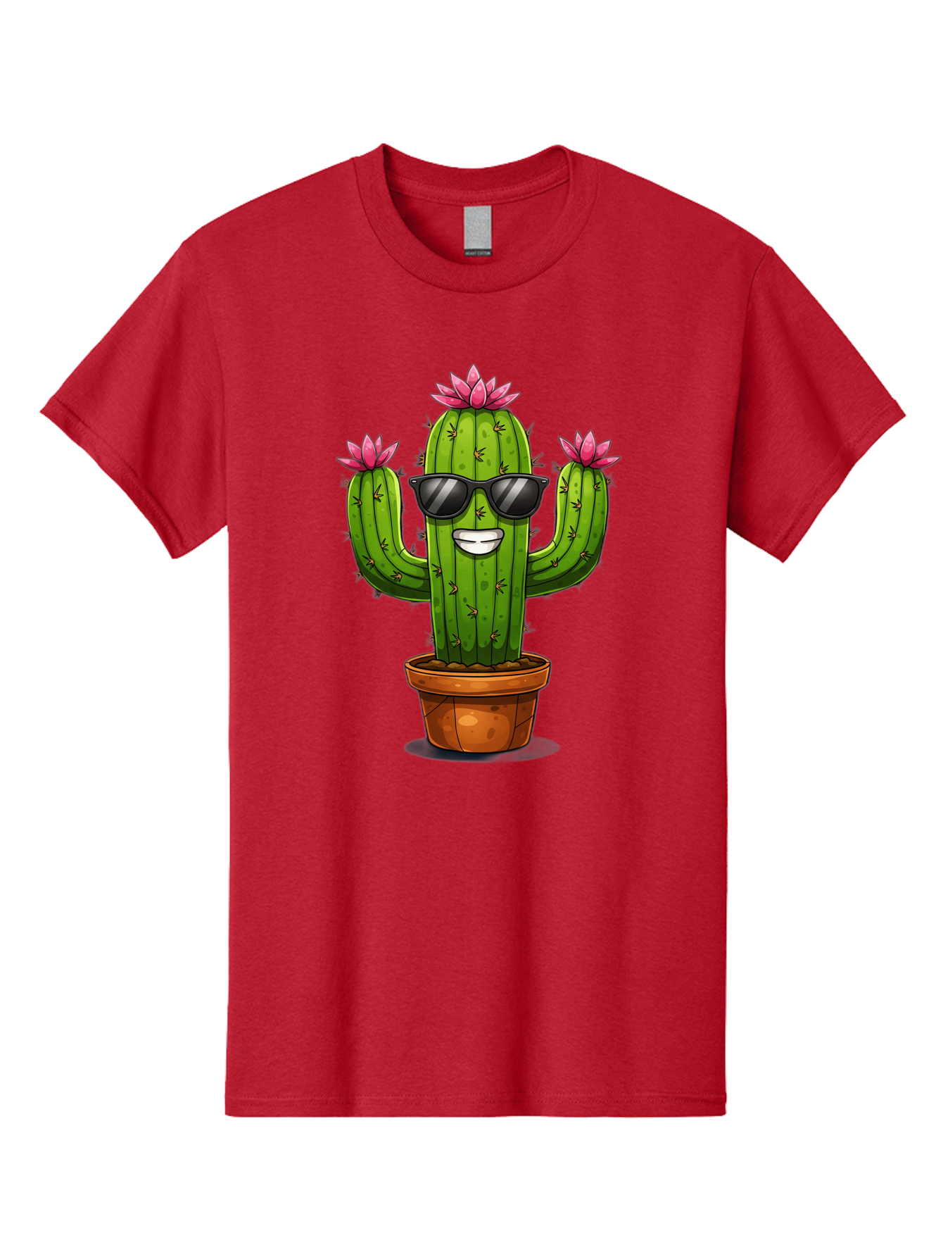 Cactus-Sunglasses-1 Men'S Graphic Tee, 100% Cotton, Comfortable Casual Summer Wear, Machine Washable, Funny Cactus, Sunglasses, Cartoon Style, Pink Flowers, Terracotta Pot, Smiling Face, Quirky Character, Houseplant Decor, Desert Vibes, Bac754 5