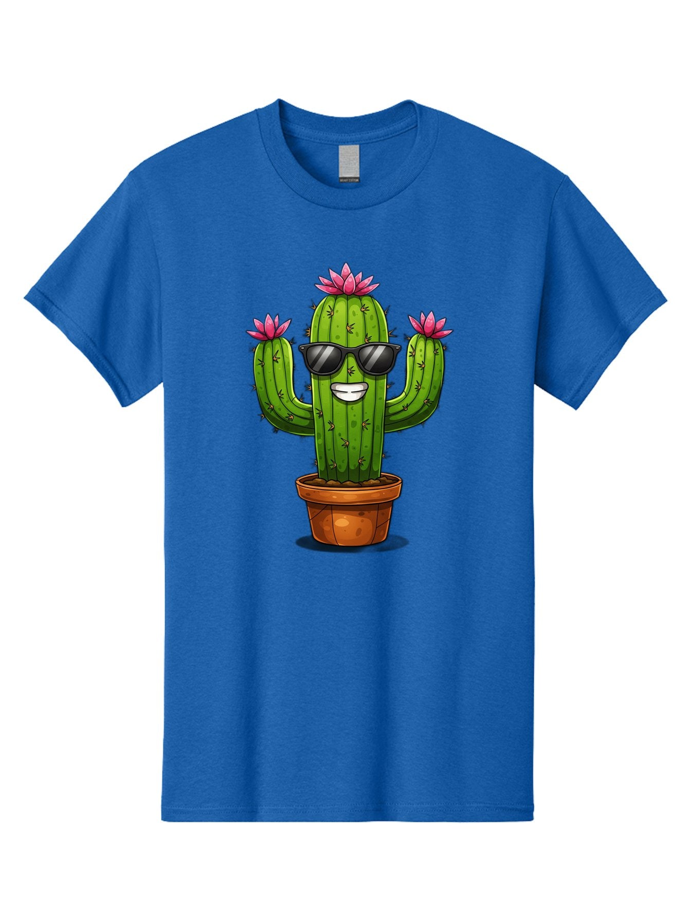 Cactus-Sunglasses-1 Men'S Graphic Tee, 100% Cotton, Comfortable Casual Summer Wear, Machine Washable, Funny Cactus, Sunglasses, Cartoon Style, Pink Flowers, Terracotta Pot, Smiling Face, Quirky Character, Houseplant Decor, Desert Vibes, Bac754 8