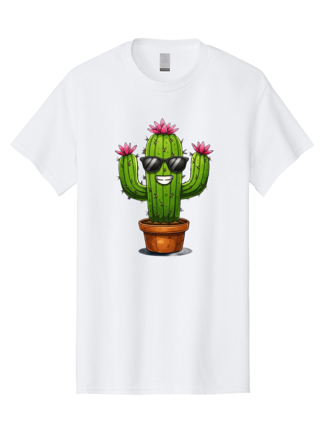 Cactus-Sunglasses-1 Men'S Graphic Tee, 100% Cotton, Comfortable Casual Summer Wear, Machine Washable, Funny Cactus, Sunglasses, Cartoon Style, Pink Flowers, Terracotta Pot, Smiling Face, Quirky Character, Houseplant Decor, Desert Vibes, Bac754 12