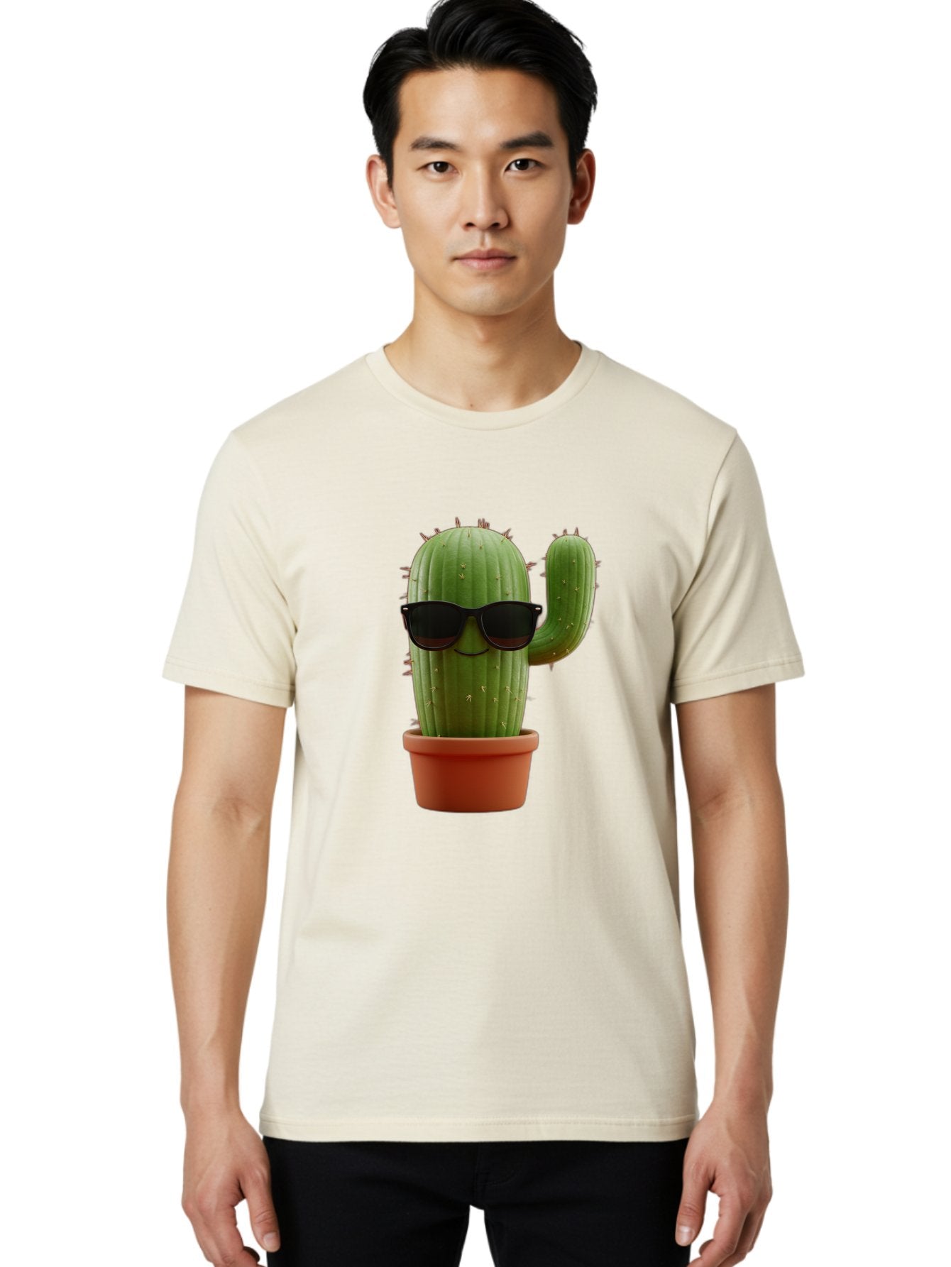 Cactus-Sunglasses Men'S Graphic Tee, 100% Cotton, Comfortable Casual Summer Wear, Machine Washable, Cactus Wearing Sunglasses, Potted Cactus, Cool Cactus, Trendy Plant, Cactus With Shades, Funny Cactus, Modern Decor, Quirky Decoration Bac755 21
