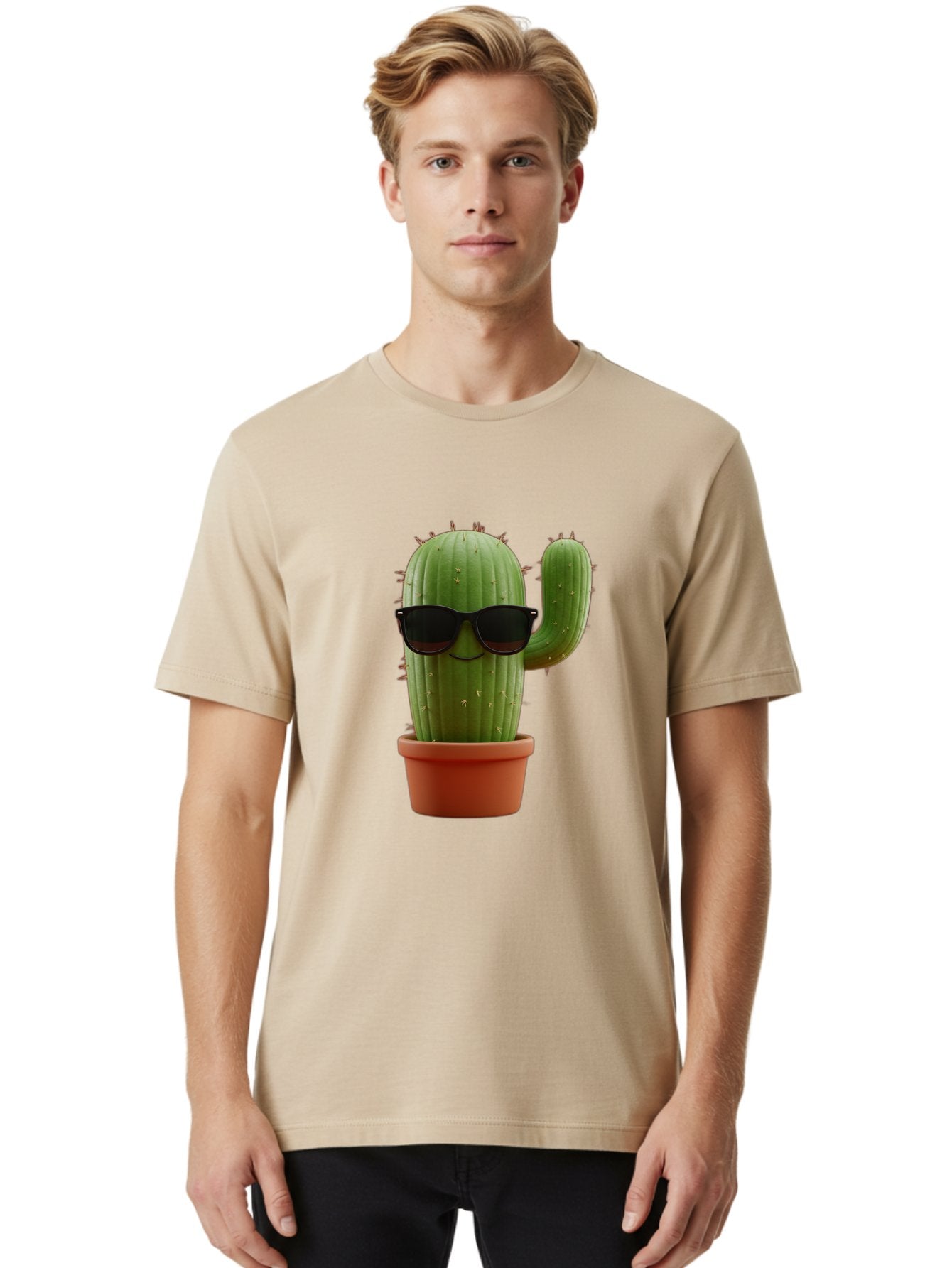 Cactus-Sunglasses Men'S Graphic Tee, 100% Cotton, Comfortable Casual Summer Wear, Machine Washable, Cactus Wearing Sunglasses, Potted Cactus, Cool Cactus, Trendy Plant, Cactus With Shades, Funny Cactus, Modern Decor, Quirky Decoration Bac755 27