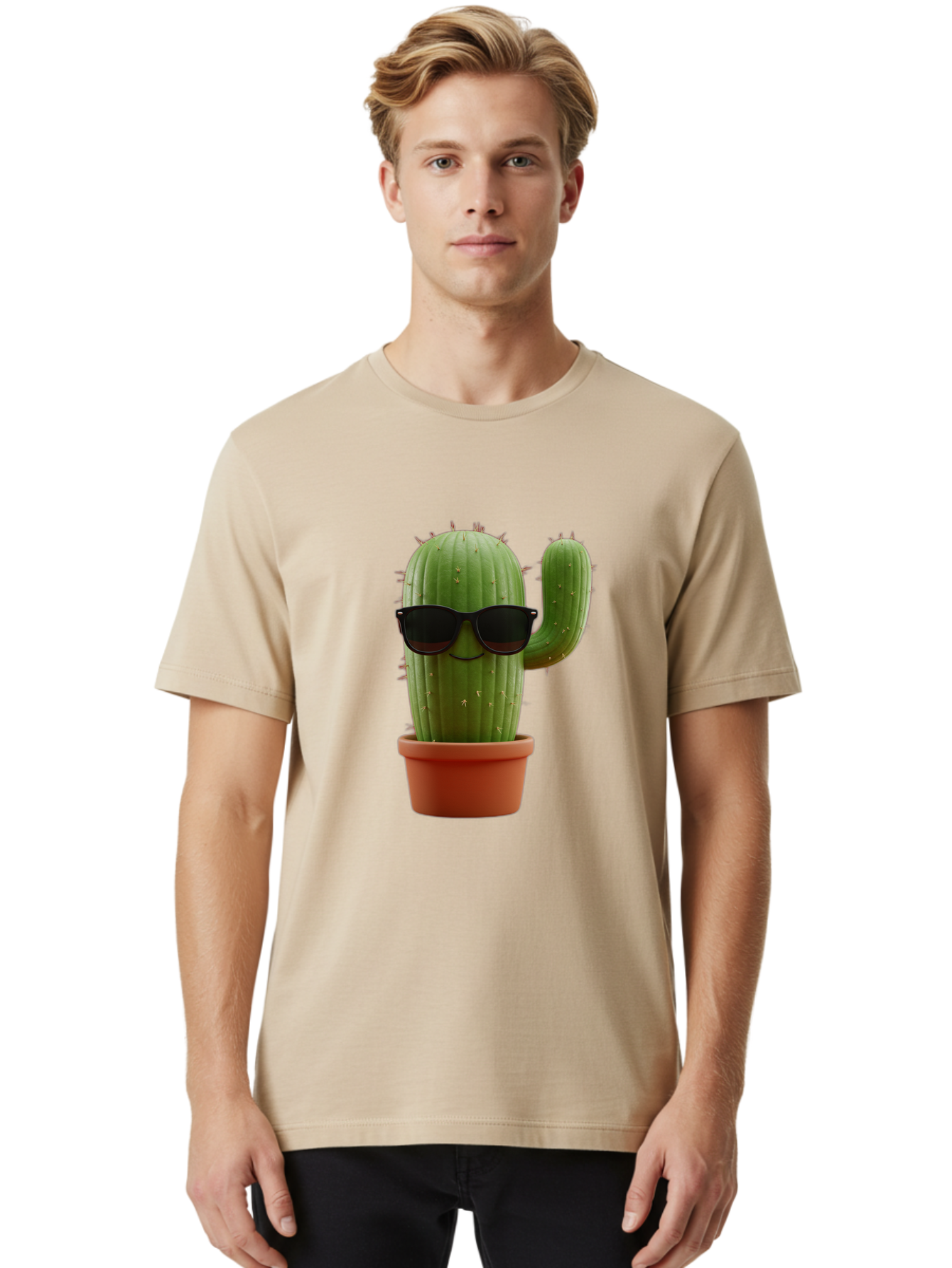 Cactus-Sunglasses Men'S Graphic Tee, 100% Cotton, Comfortable Casual Summer Wear, Machine Washable, Cactus Wearing Sunglasses, Potted Cactus, Cool Cactus, Trendy Plant, Cactus With Shades, Funny Cactus, Modern Decor, Quirky Decoration Bac755 19