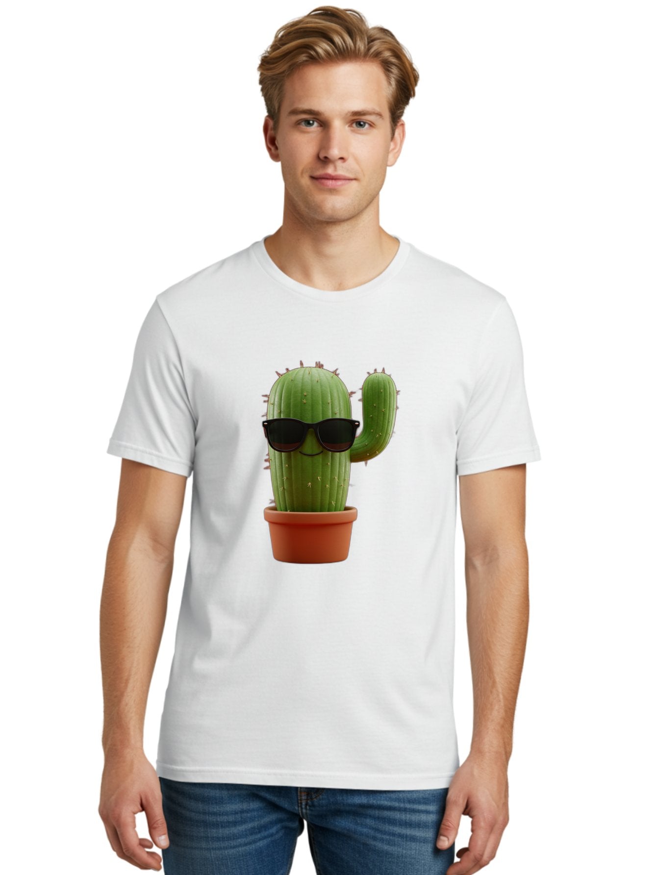Cactus-Sunglasses Men'S Graphic Tee, 100% Cotton, Comfortable Casual Summer Wear, Machine Washable, Cactus Wearing Sunglasses, Potted Cactus, Cool Cactus, Trendy Plant, Cactus With Shades, Funny Cactus, Modern Decor, Quirky Decoration Bac755 23