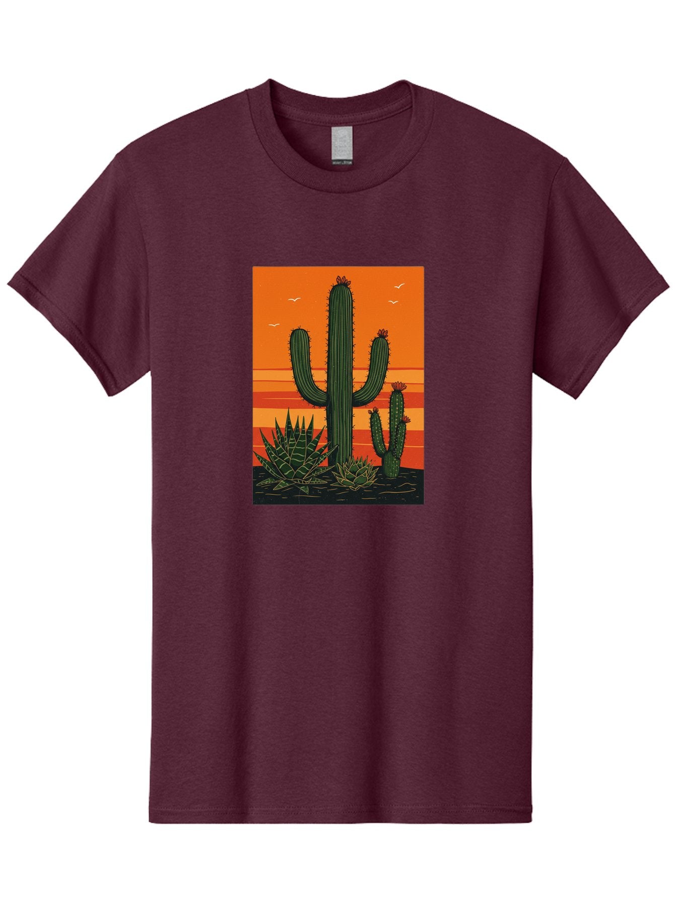 Cactus-Sunset-1 Men'S Graphic Tee, 100% Cotton, Comfortable Casual Summer Wear, Machine Washable, Cactus And Agave Plants, Desert Landscape, Vibrant Sunset, Orange And Yellow Hues, Natural Beauty, Outdoor Scenery, Peaceful Atmosphere, Bac756 8