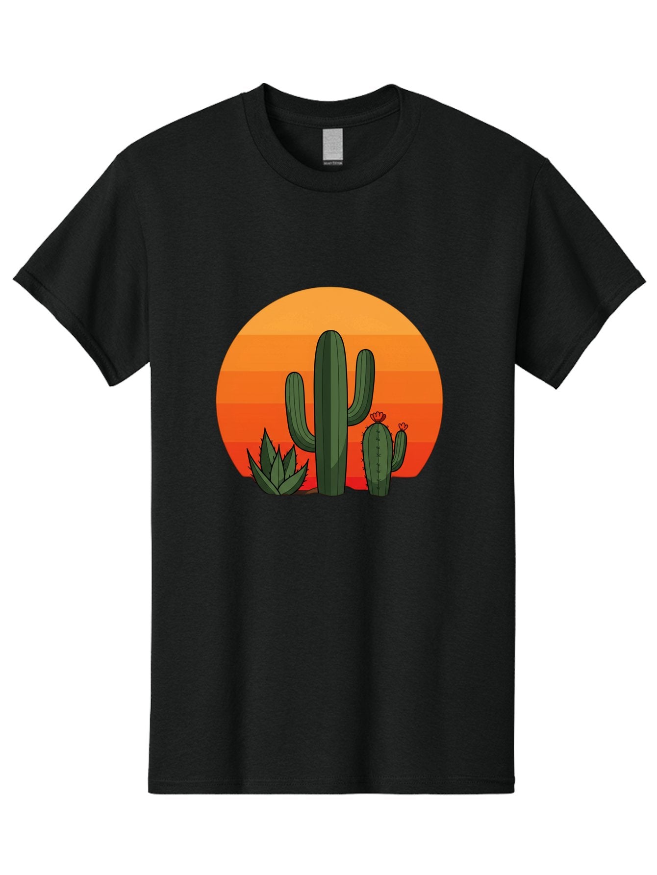 Cactus-Sunset Men'S Graphic Tee, 100% Cotton, Comfortable Casual Summer Wear, Machine Washable, Desert Landscape, Cacti And Succulents, Orange Sunset, Vibrant Colors, Desert Plants, Serene Atmosphere, Southwest Scenery, Natural Beauty Bac757 5