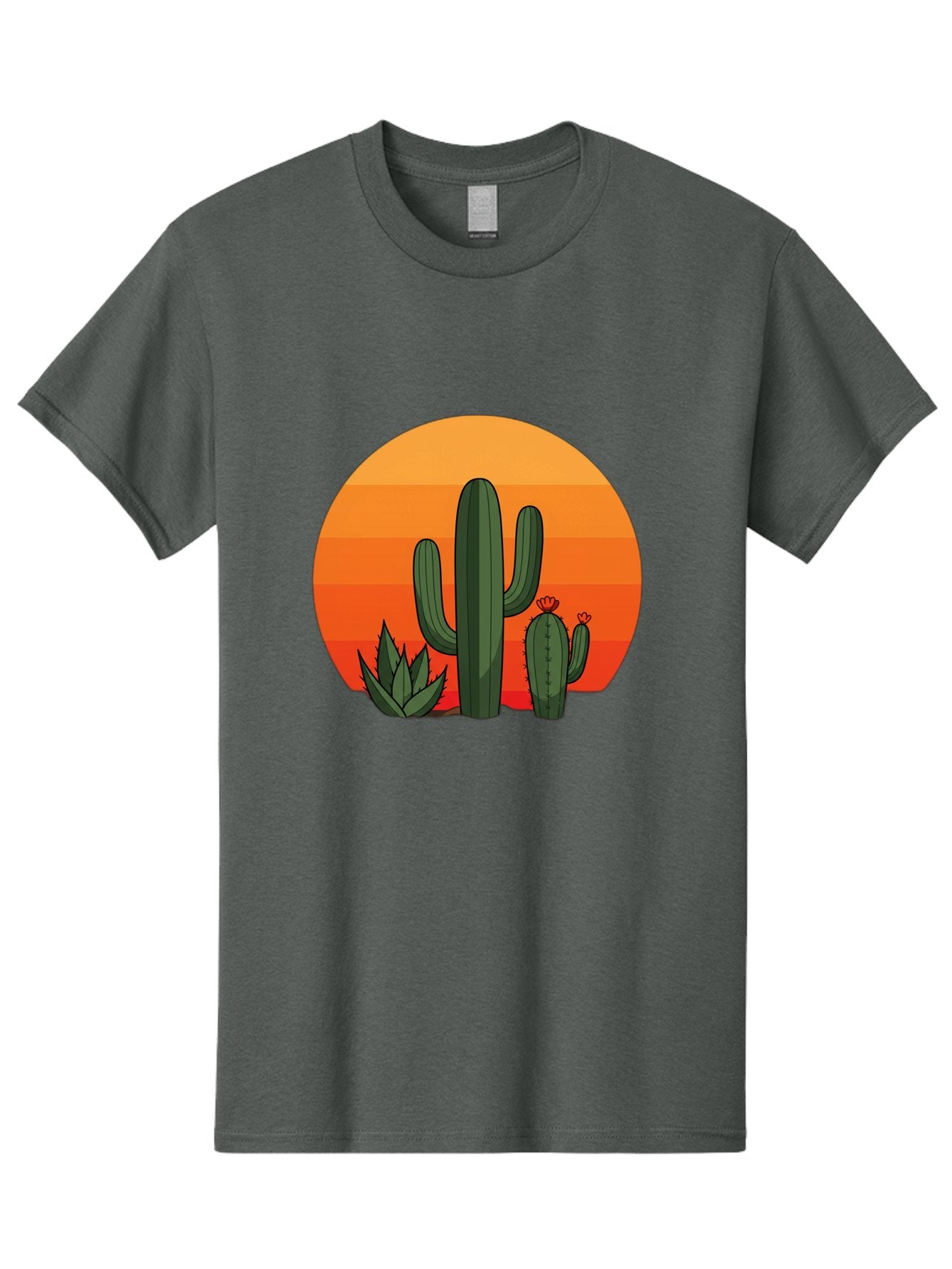 Cactus-Sunset Men'S Graphic Tee, 100% Cotton, Comfortable Casual Summer Wear, Machine Washable, Desert Landscape, Cacti And Succulents, Orange Sunset, Vibrant Colors, Desert Plants, Serene Atmosphere, Southwest Scenery, Natural Beauty Bac757 11