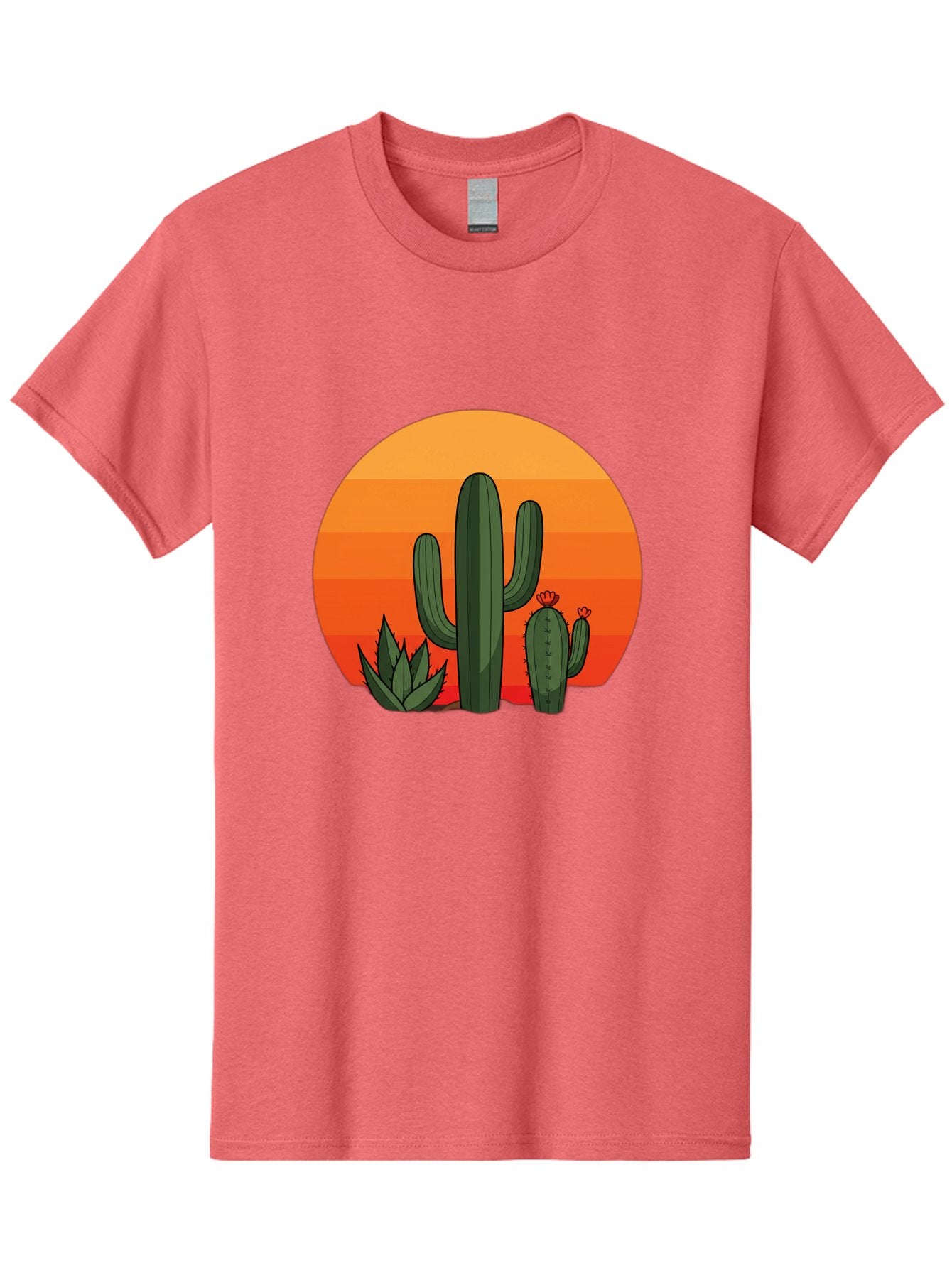 Cactus-Sunset Men'S Graphic Tee, 100% Cotton, Comfortable Casual Summer Wear, Machine Washable, Desert Landscape, Cacti And Succulents, Orange Sunset, Vibrant Colors, Desert Plants, Serene Atmosphere, Southwest Scenery, Natural Beauty Bac757 10