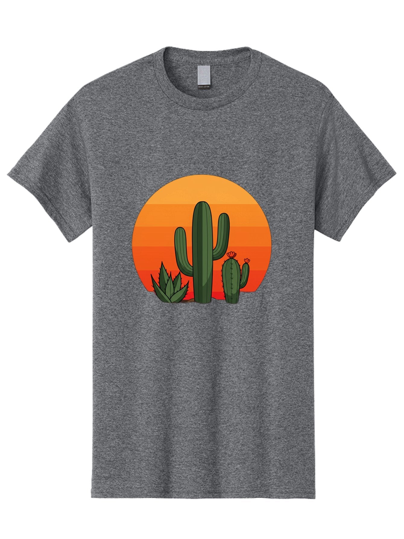 Cactus-Sunset Men'S Graphic Tee, 100% Cotton, Comfortable Casual Summer Wear, Machine Washable, Desert Landscape, Cacti And Succulents, Orange Sunset, Vibrant Colors, Desert Plants, Serene Atmosphere, Southwest Scenery, Natural Beauty Bac757 7