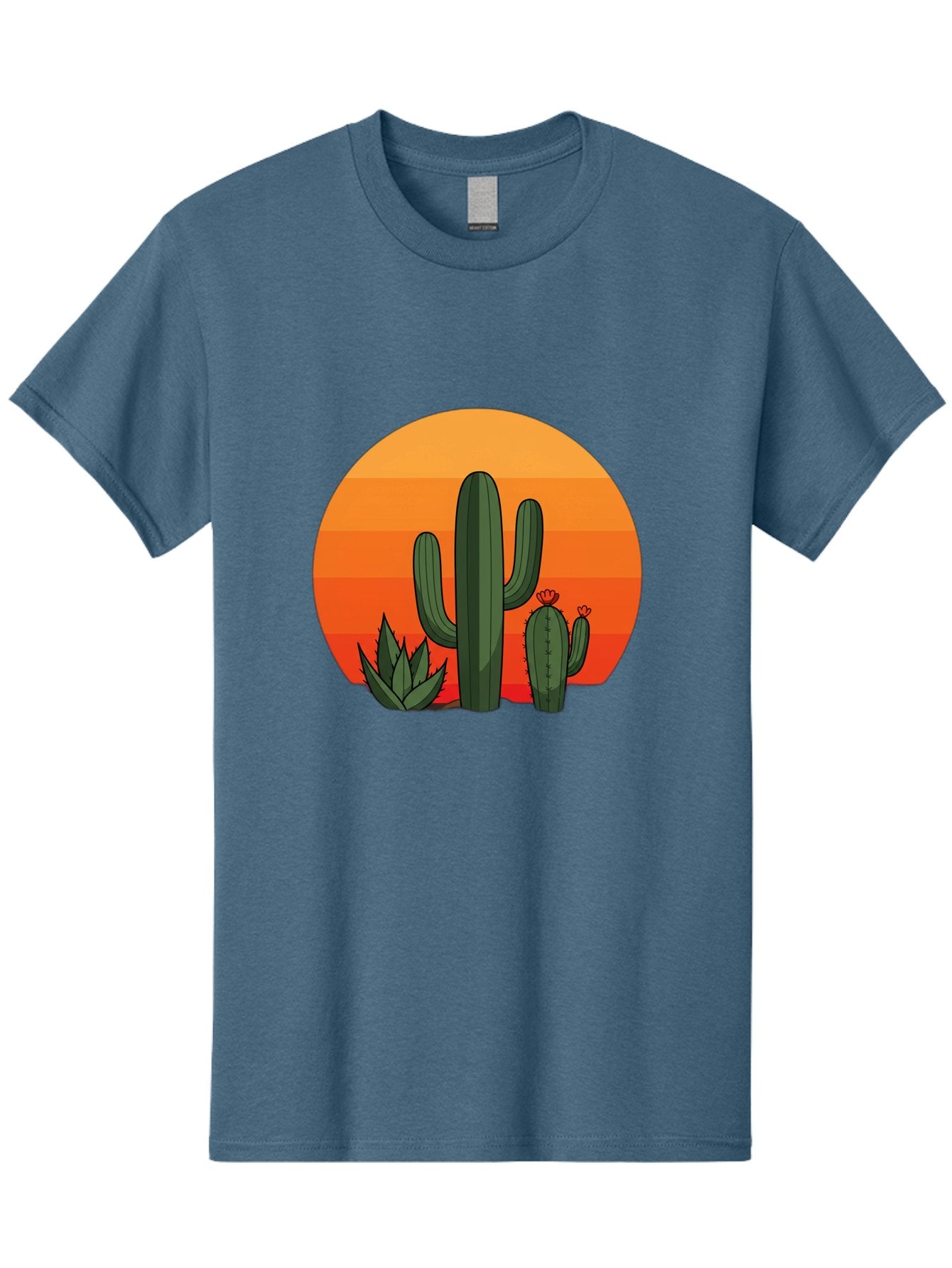 Cactus-Sunset Men'S Graphic Tee, 100% Cotton, Comfortable Casual Summer Wear, Machine Washable, Desert Landscape, Cacti And Succulents, Orange Sunset, Vibrant Colors, Desert Plants, Serene Atmosphere, Southwest Scenery, Natural Beauty Bac757 6