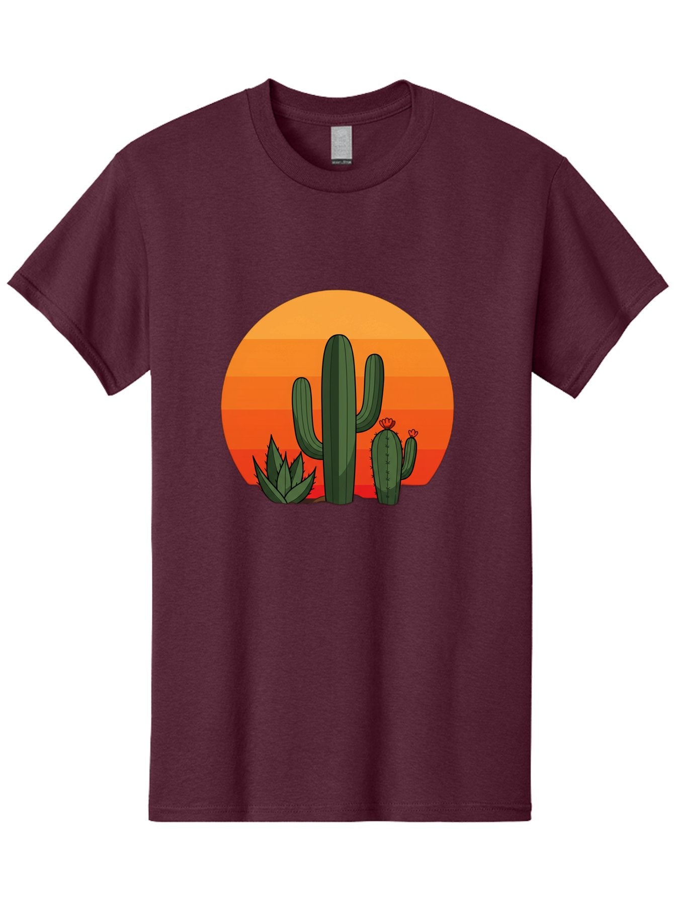Cactus-Sunset Men'S Graphic Tee, 100% Cotton, Comfortable Casual Summer Wear, Machine Washable, Desert Landscape, Cacti And Succulents, Orange Sunset, Vibrant Colors, Desert Plants, Serene Atmosphere, Southwest Scenery, Natural Beauty Bac757 8