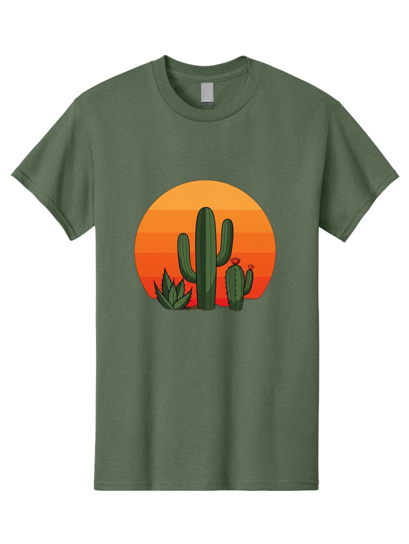 Cactus-Sunset Men'S Graphic Tee, 100% Cotton, Comfortable Casual Summer Wear, Machine Washable, Desert Landscape, Cacti And Succulents, Orange Sunset, Vibrant Colors, Desert Plants, Serene Atmosphere, Southwest Scenery, Natural Beauty Bac757