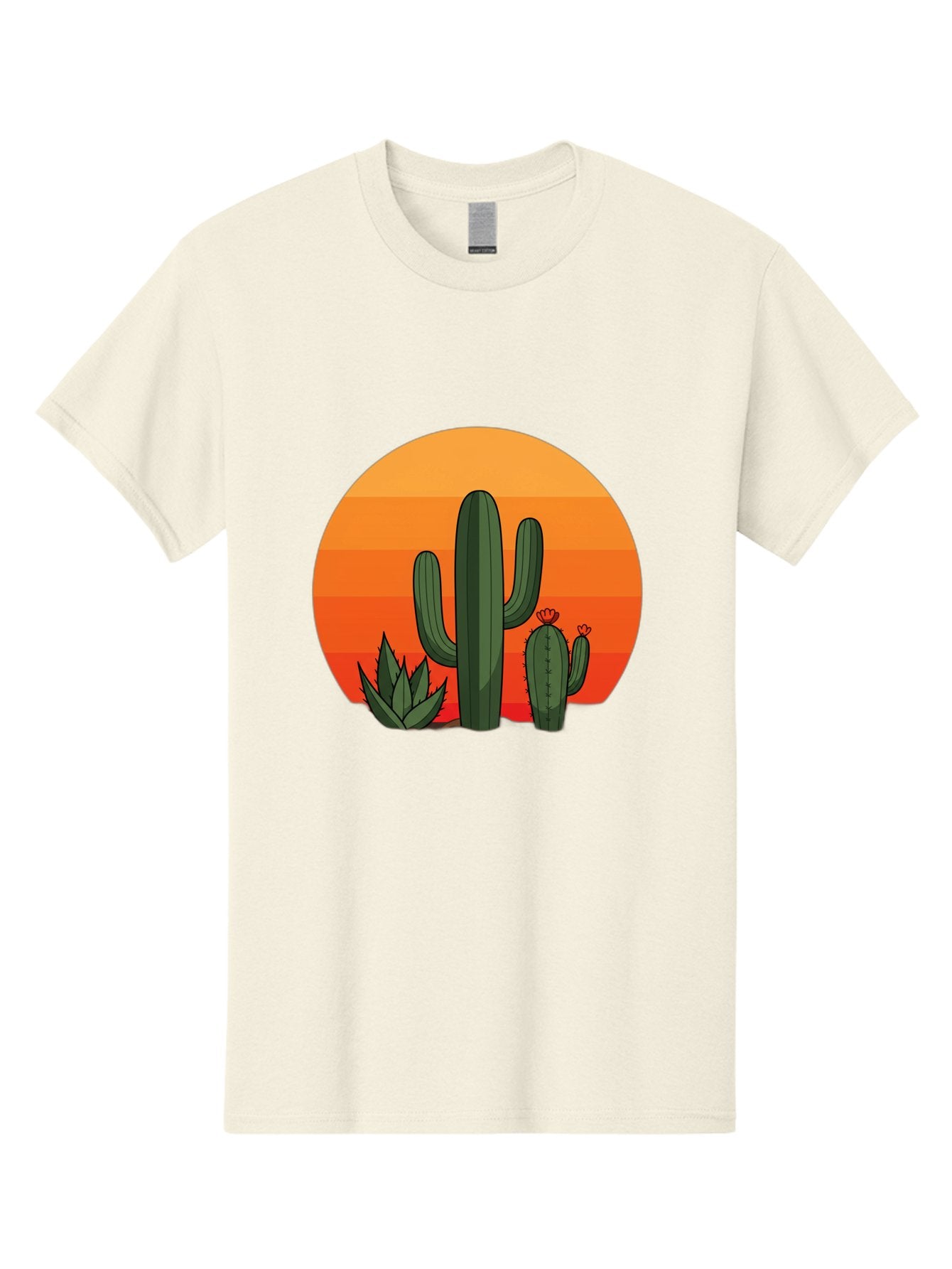 Cactus-Sunset Men'S Graphic Tee, 100% Cotton, Comfortable Casual Summer Wear, Machine Washable, Desert Landscape, Cacti And Succulents, Orange Sunset, Vibrant Colors, Desert Plants, Serene Atmosphere, Southwest Scenery, Natural Beauty Bac757 13