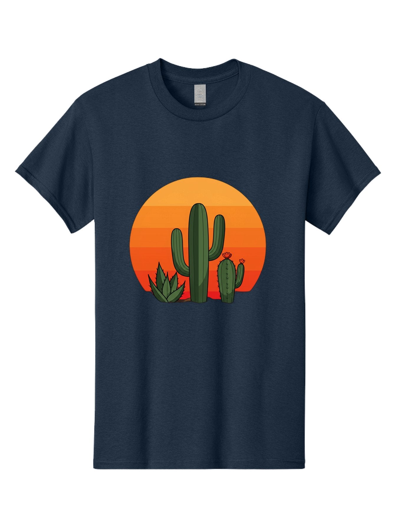 Cactus-Sunset Men'S Graphic Tee, 100% Cotton, Comfortable Casual Summer Wear, Machine Washable, Desert Landscape, Cacti And Succulents, Orange Sunset, Vibrant Colors, Desert Plants, Serene Atmosphere, Southwest Scenery, Natural Beauty Bac757