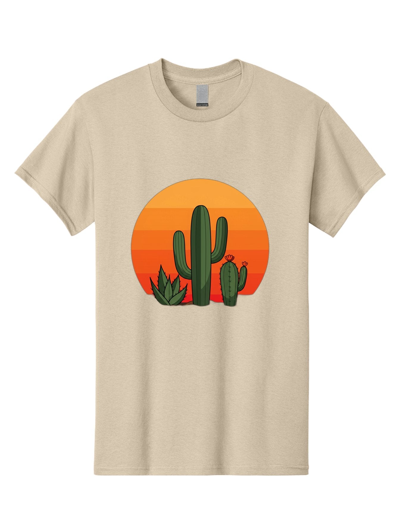 Cactus-Sunset Men'S Graphic Tee, 100% Cotton, Comfortable Casual Summer Wear, Machine Washable, Desert Landscape, Cacti And Succulents, Orange Sunset, Vibrant Colors, Desert Plants, Serene Atmosphere, Southwest Scenery, Natural Beauty Bac757 14