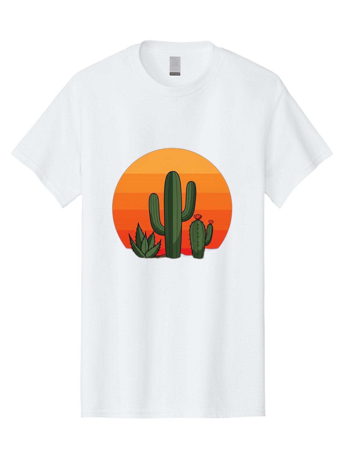 Cactus-Sunset Men'S Graphic Tee, 100% Cotton, Comfortable Casual Summer Wear, Machine Washable, Desert Landscape, Cacti And Succulents, Orange Sunset, Vibrant Colors, Desert Plants, Serene Atmosphere, Southwest Scenery, Natural Beauty Bac757 3