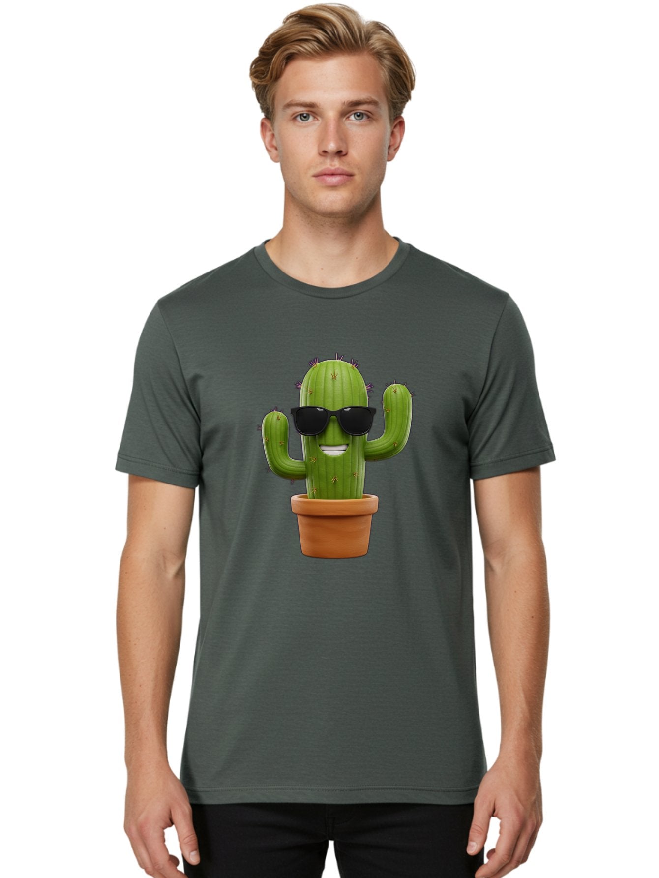 Cactus-Wearing-Sunglasses Men'S Graphic Tee, 100% Cotton, Comfortable Casual Summer Wear, Machine Washable, Cool Cactus, Cactus Wearing Sunglasses, Cartoon Cactus, Potted Plant, Quirky Character, Fun Design, Cute Plant, Fun Accessory, Bac758 23