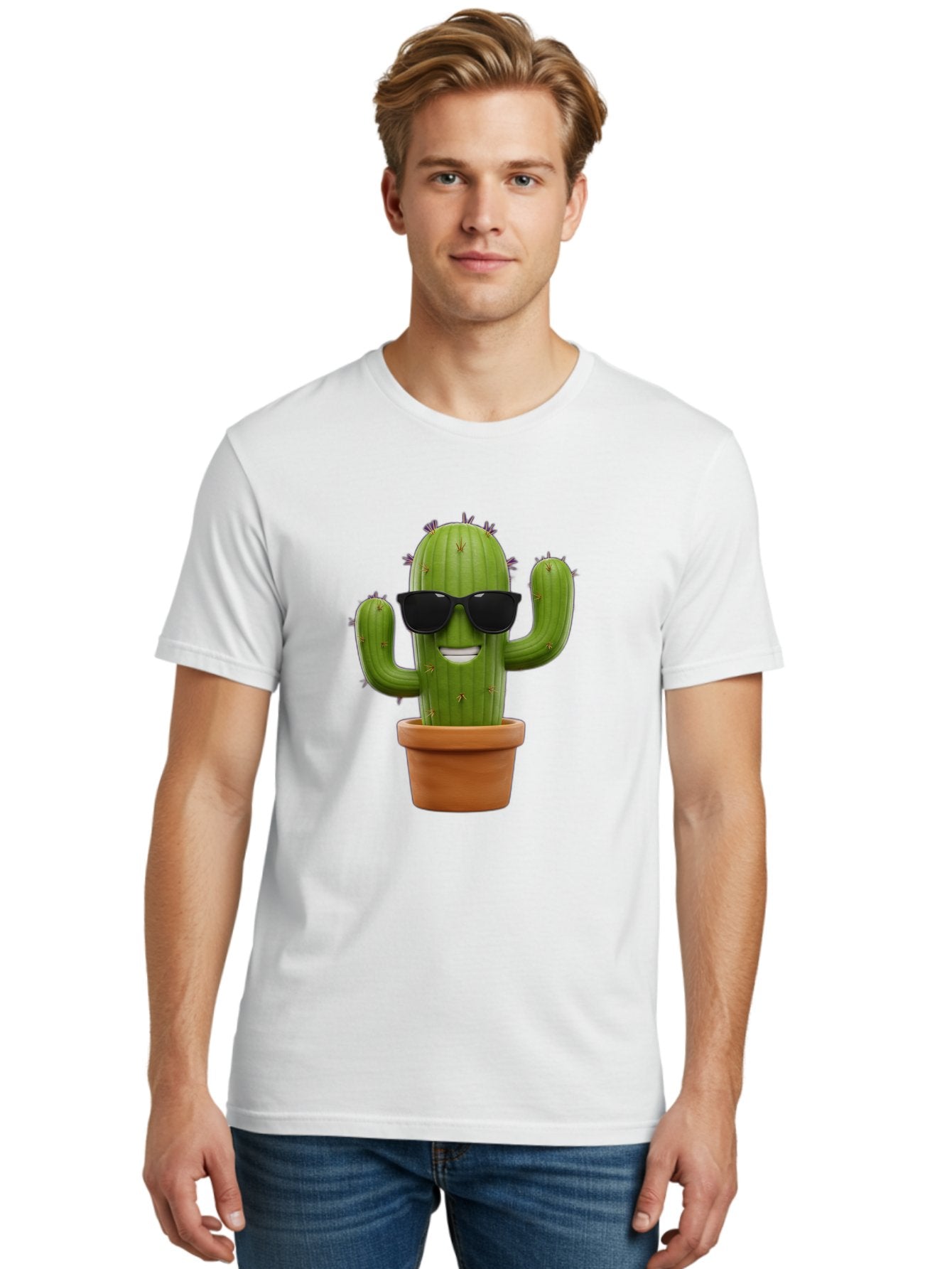 Cactus-Wearing-Sunglasses Men'S Graphic Tee, 100% Cotton, Comfortable Casual Summer Wear, Machine Washable, Cool Cactus, Cactus Wearing Sunglasses, Cartoon Cactus, Potted Plant, Quirky Character, Fun Design, Cute Plant, Fun Accessory, Bac758 22