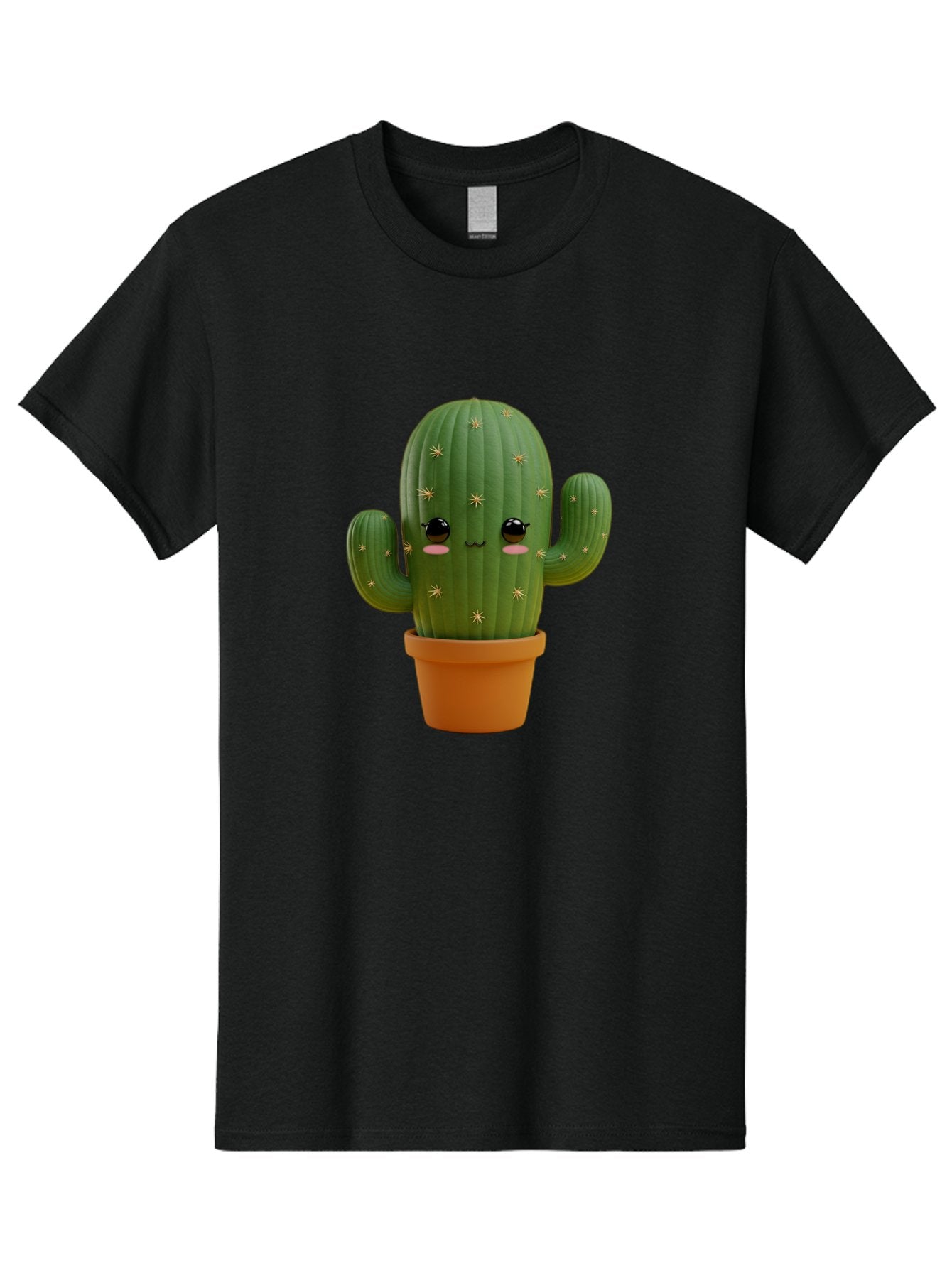 Cactus-With-Face Men'S Graphic Tee, 100% Cotton, Comfortable Casual Summer Wear, Machine Washable, Cartoon Cactus, Potted Plant, Cute Desert Plant, Kawaii Cactus, Smiling Face, Yellow Stars, Terracotta Pot, Adorable Home Decor Bac759 13