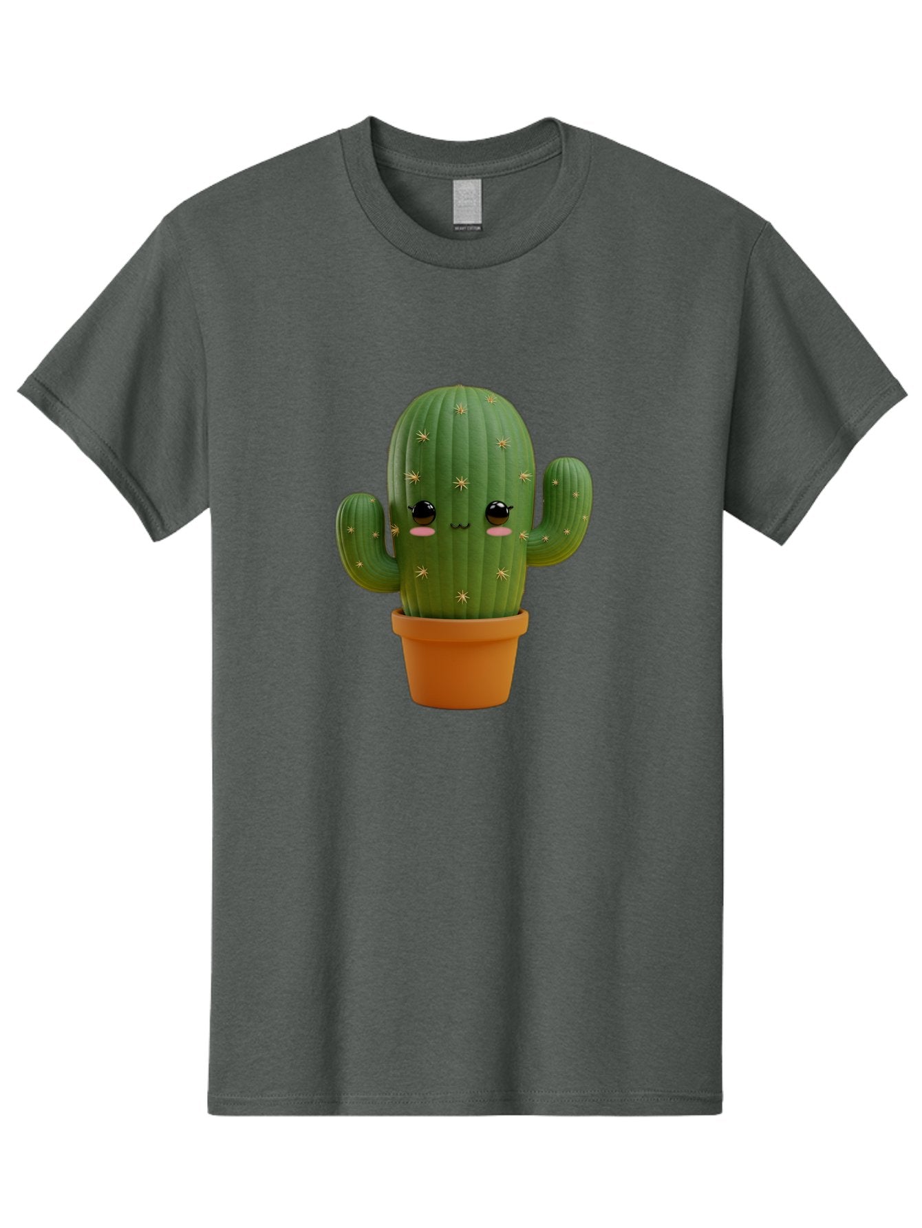 Cactus-With-Face Men'S Graphic Tee, 100% Cotton, Comfortable Casual Summer Wear, Machine Washable, Cartoon Cactus, Potted Plant, Cute Desert Plant, Kawaii Cactus, Smiling Face, Yellow Stars, Terracotta Pot, Adorable Home Decor Bac759