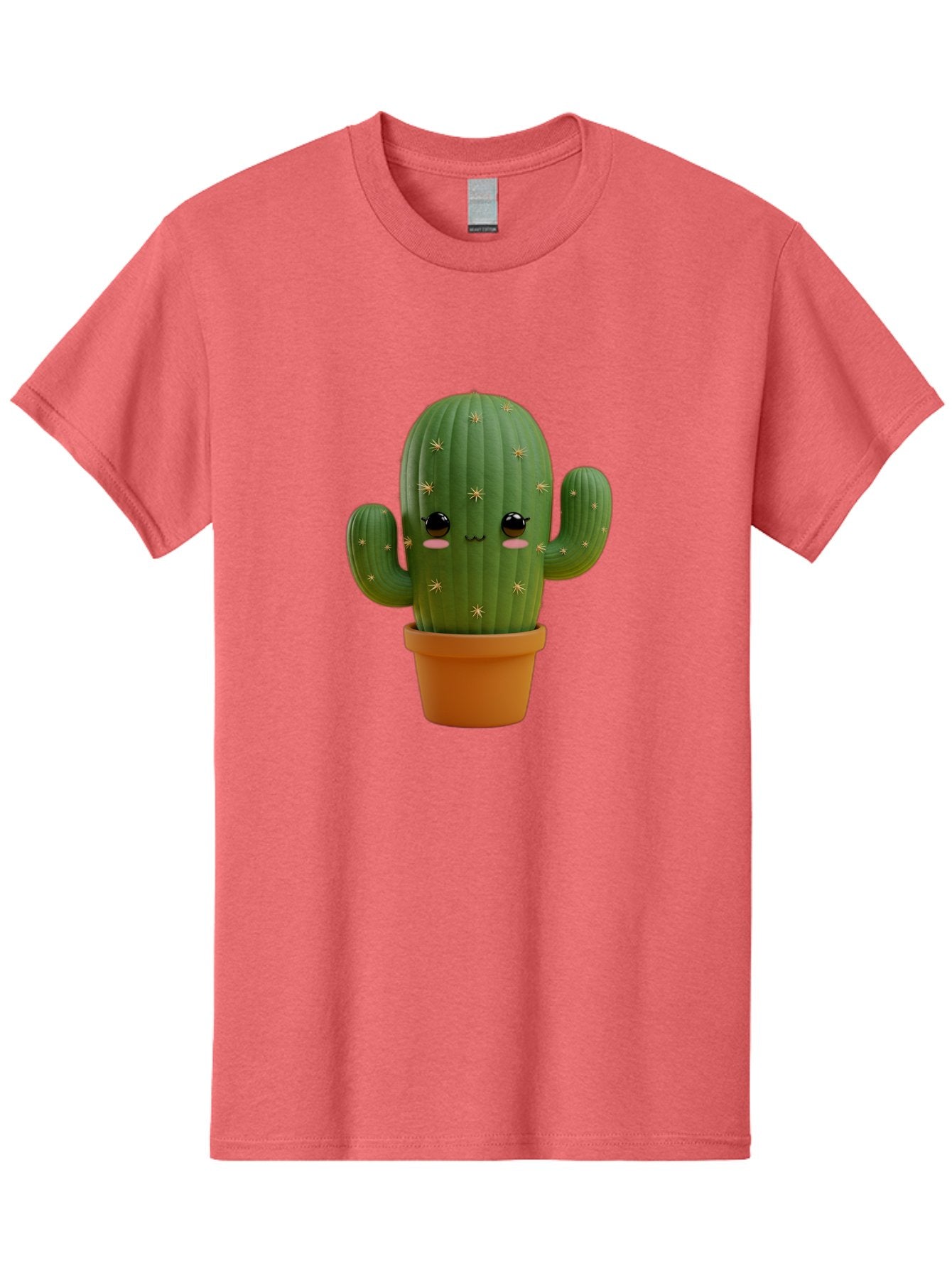 Cactus-With-Face Men'S Graphic Tee, 100% Cotton, Comfortable Casual Summer Wear, Machine Washable, Cartoon Cactus, Potted Plant, Cute Desert Plant, Kawaii Cactus, Smiling Face, Yellow Stars, Terracotta Pot, Adorable Home Decor Bac759 14