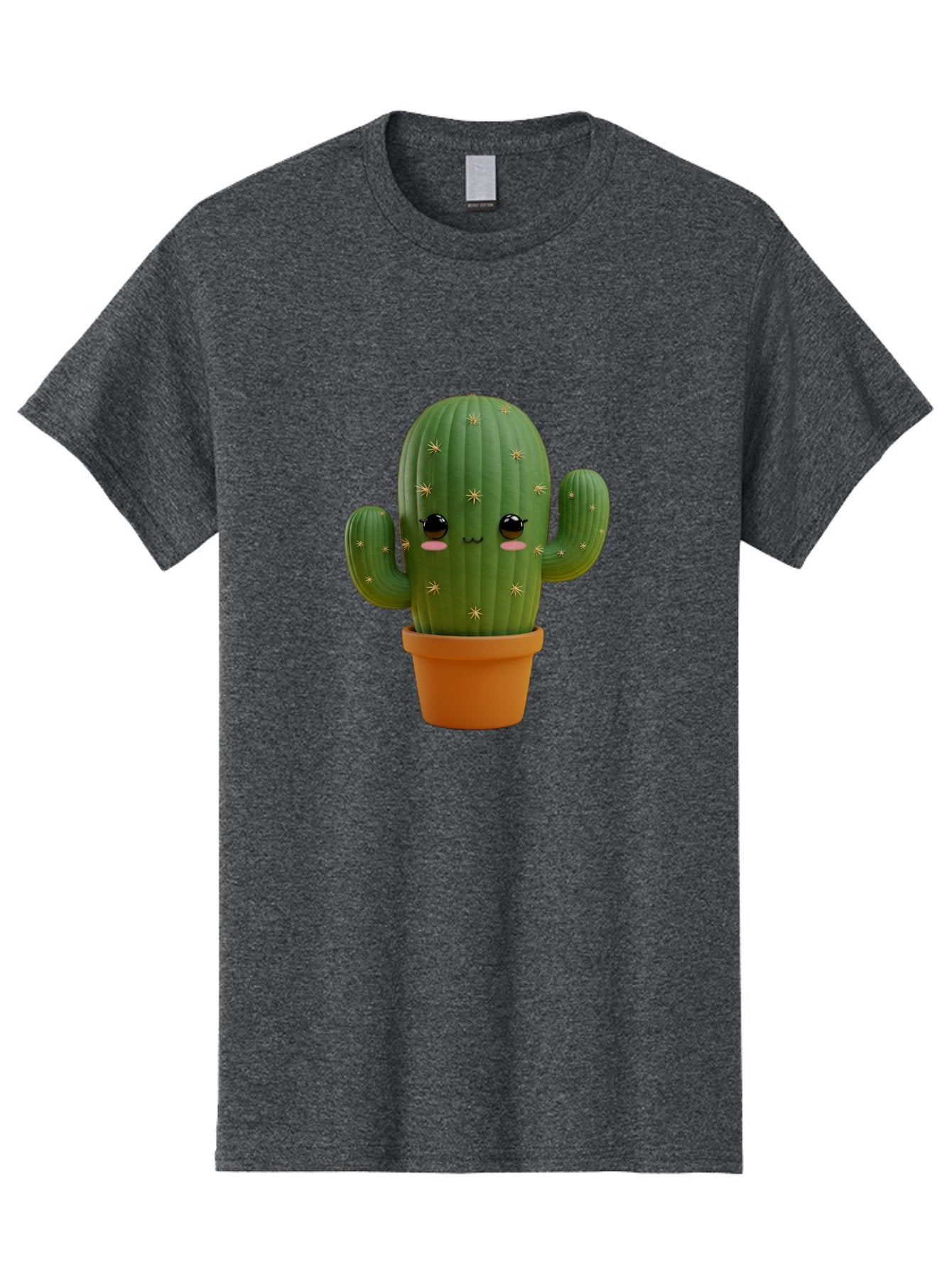 Cactus-With-Face Men'S Graphic Tee, 100% Cotton, Comfortable Casual Summer Wear, Machine Washable, Cartoon Cactus, Potted Plant, Cute Desert Plant, Kawaii Cactus, Smiling Face, Yellow Stars, Terracotta Pot, Adorable Home Decor Bac759 3