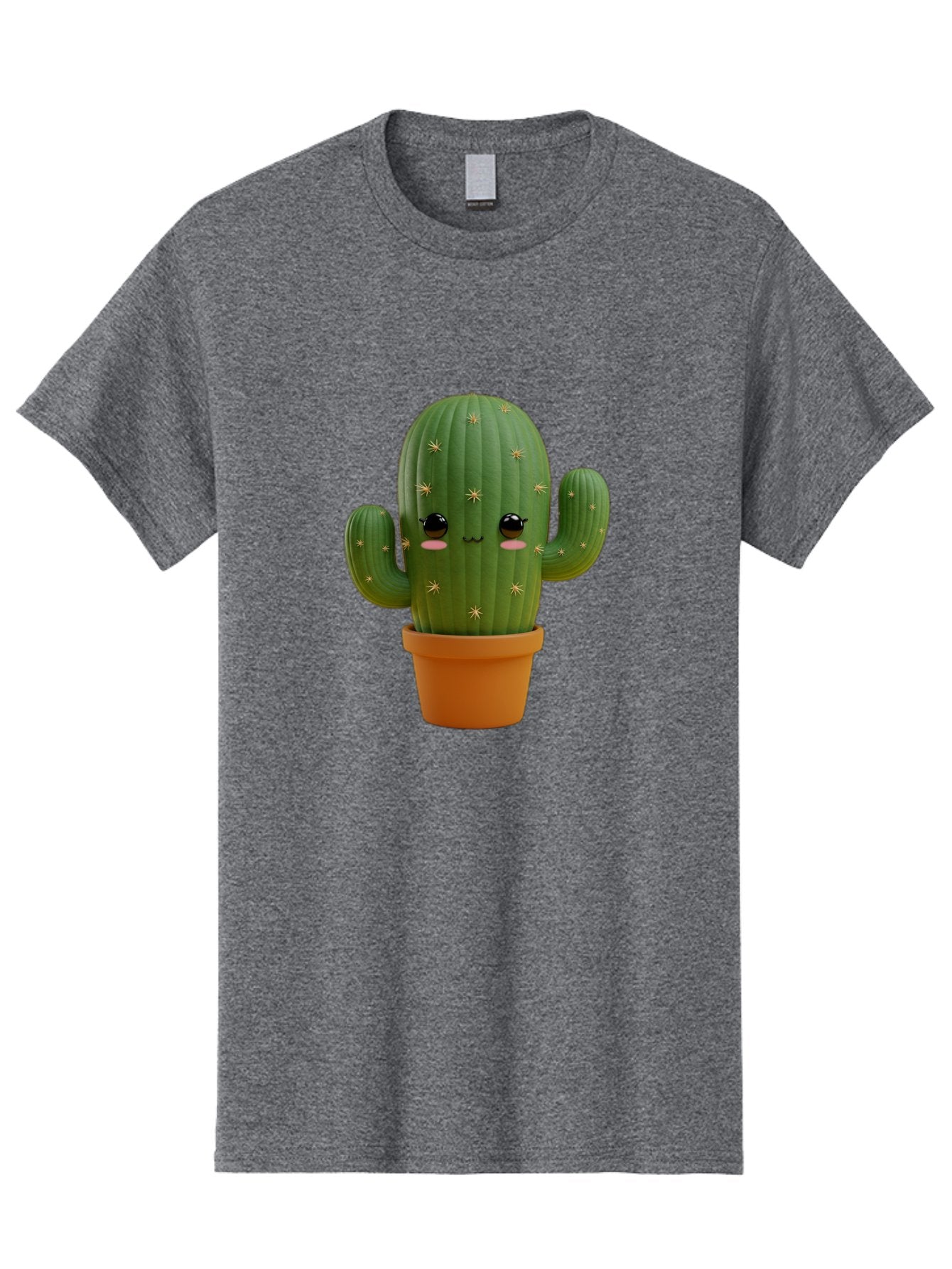 Cactus-With-Face Men'S Graphic Tee, 100% Cotton, Comfortable Casual Summer Wear, Machine Washable, Cartoon Cactus, Potted Plant, Cute Desert Plant, Kawaii Cactus, Smiling Face, Yellow Stars, Terracotta Pot, Adorable Home Decor Bac759 8
