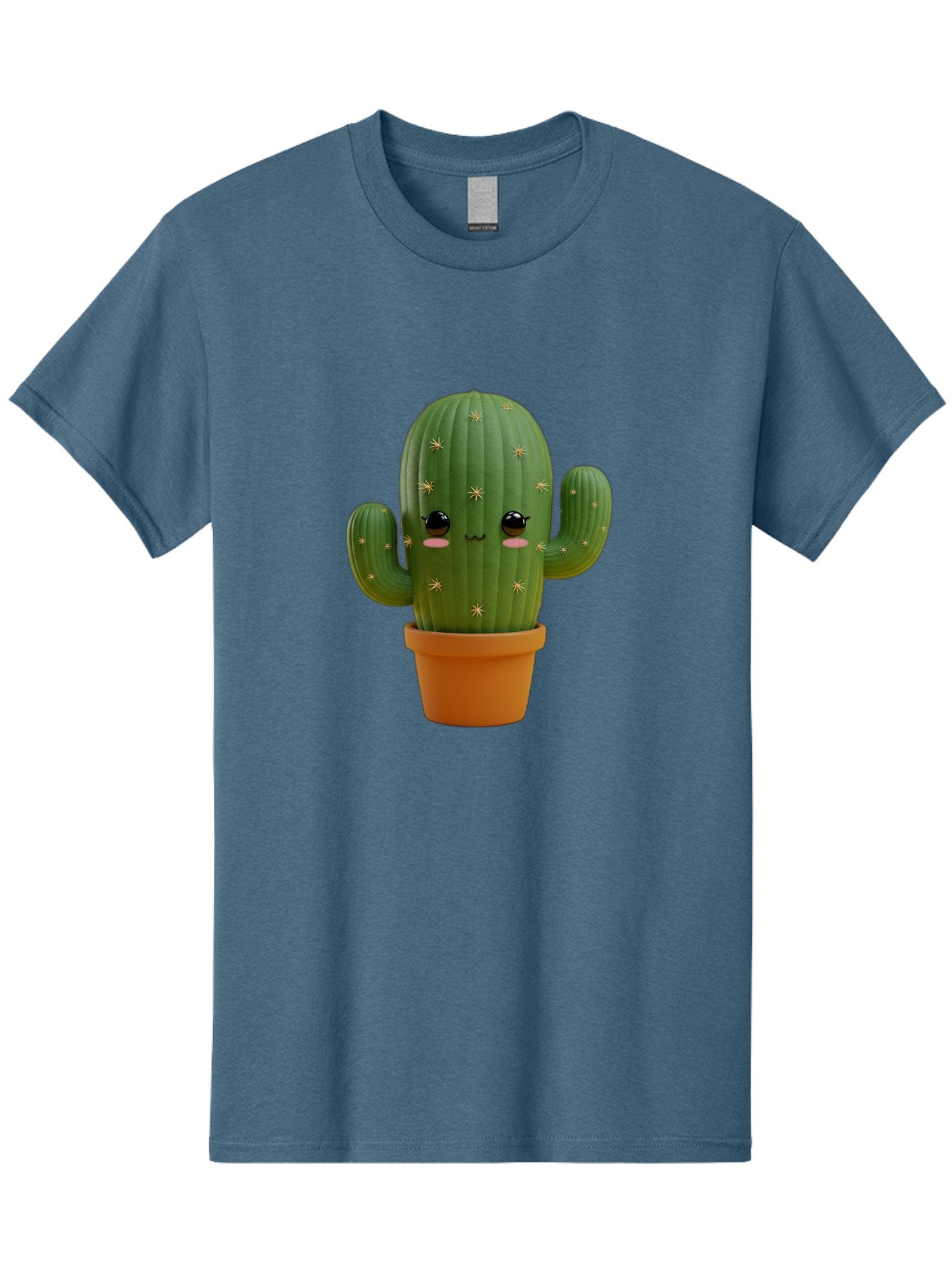 Cactus-With-Face Men'S Graphic Tee, 100% Cotton, Comfortable Casual Summer Wear, Machine Washable, Cartoon Cactus, Potted Plant, Cute Desert Plant, Kawaii Cactus, Smiling Face, Yellow Stars, Terracotta Pot, Adorable Home Decor Bac759 15