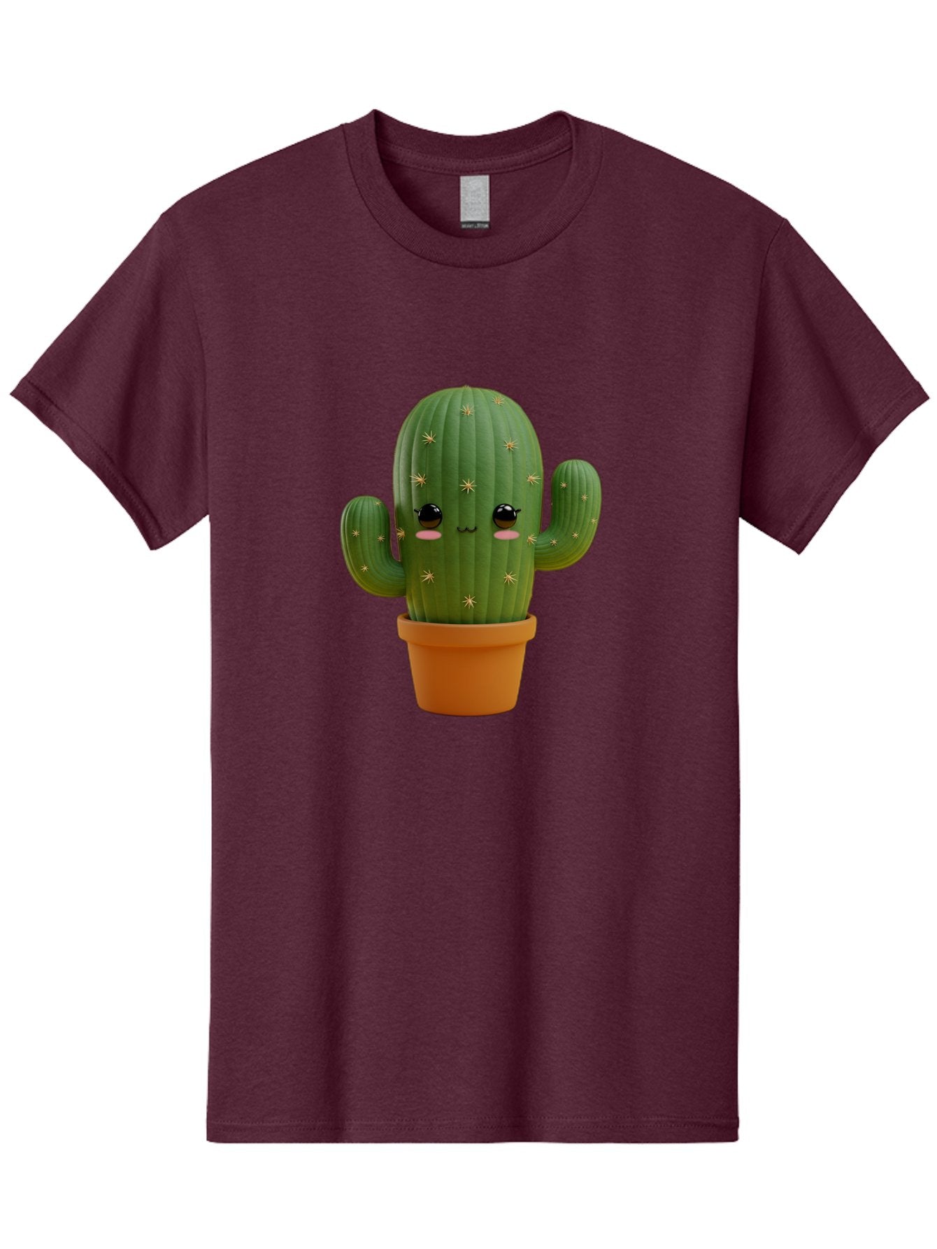 Cactus-With-Face Men'S Graphic Tee, 100% Cotton, Comfortable Casual Summer Wear, Machine Washable, Cartoon Cactus, Potted Plant, Cute Desert Plant, Kawaii Cactus, Smiling Face, Yellow Stars, Terracotta Pot, Adorable Home Decor Bac759 12