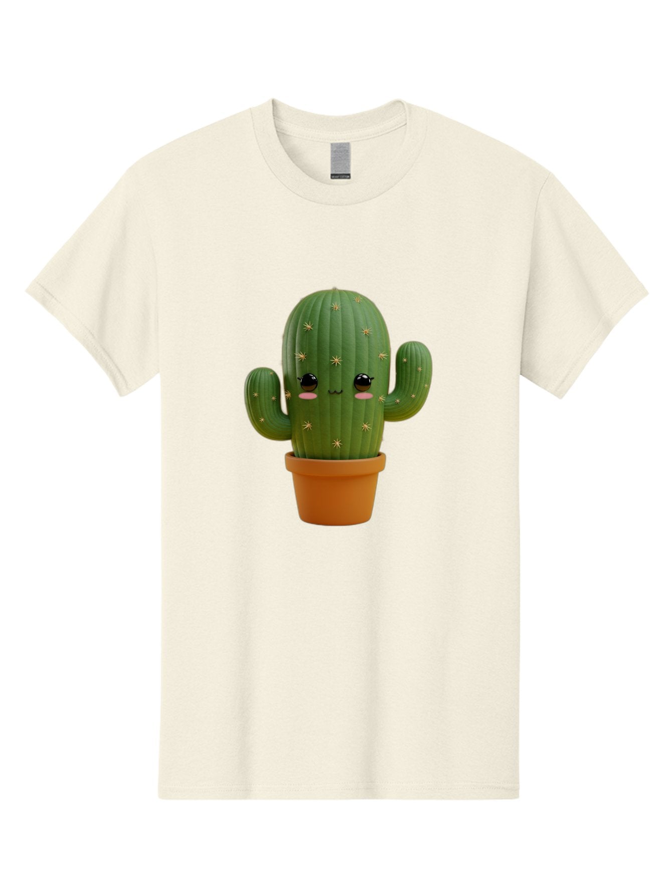 Cactus-With-Face Men'S Graphic Tee, 100% Cotton, Comfortable Casual Summer Wear, Machine Washable, Cartoon Cactus, Potted Plant, Cute Desert Plant, Kawaii Cactus, Smiling Face, Yellow Stars, Terracotta Pot, Adorable Home Decor Bac759 10