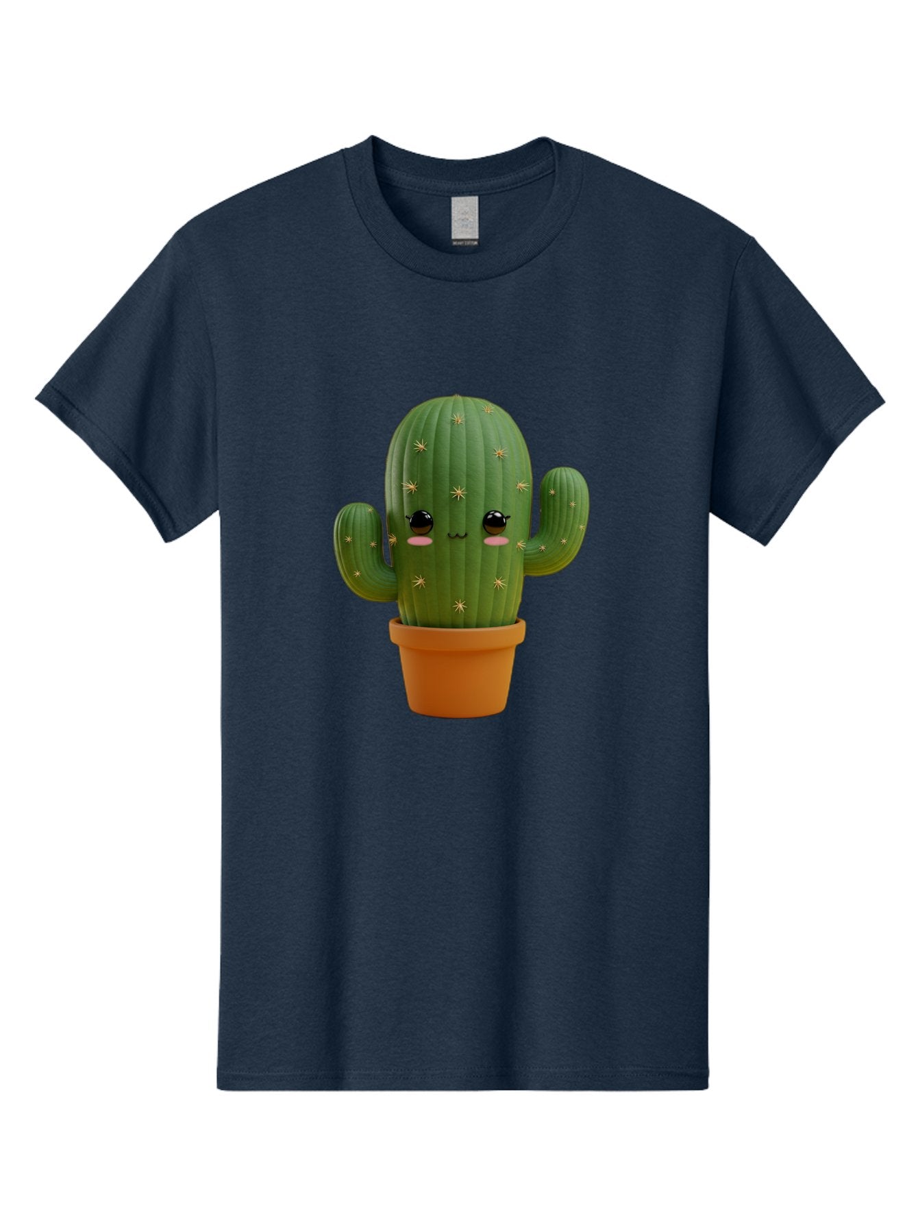 Cactus-With-Face Men'S Graphic Tee, 100% Cotton, Comfortable Casual Summer Wear, Machine Washable, Cartoon Cactus, Potted Plant, Cute Desert Plant, Kawaii Cactus, Smiling Face, Yellow Stars, Terracotta Pot, Adorable Home Decor Bac759 7