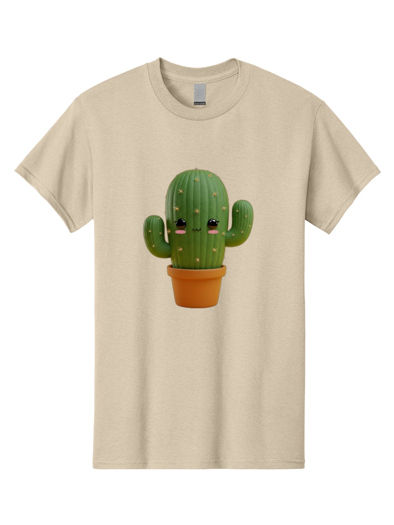 Cactus-With-Face Men'S Graphic Tee, 100% Cotton, Comfortable Casual Summer Wear, Machine Washable, Cartoon Cactus, Potted Plant, Cute Desert Plant, Kawaii Cactus, Smiling Face, Yellow Stars, Terracotta Pot, Adorable Home Decor Bac759 9