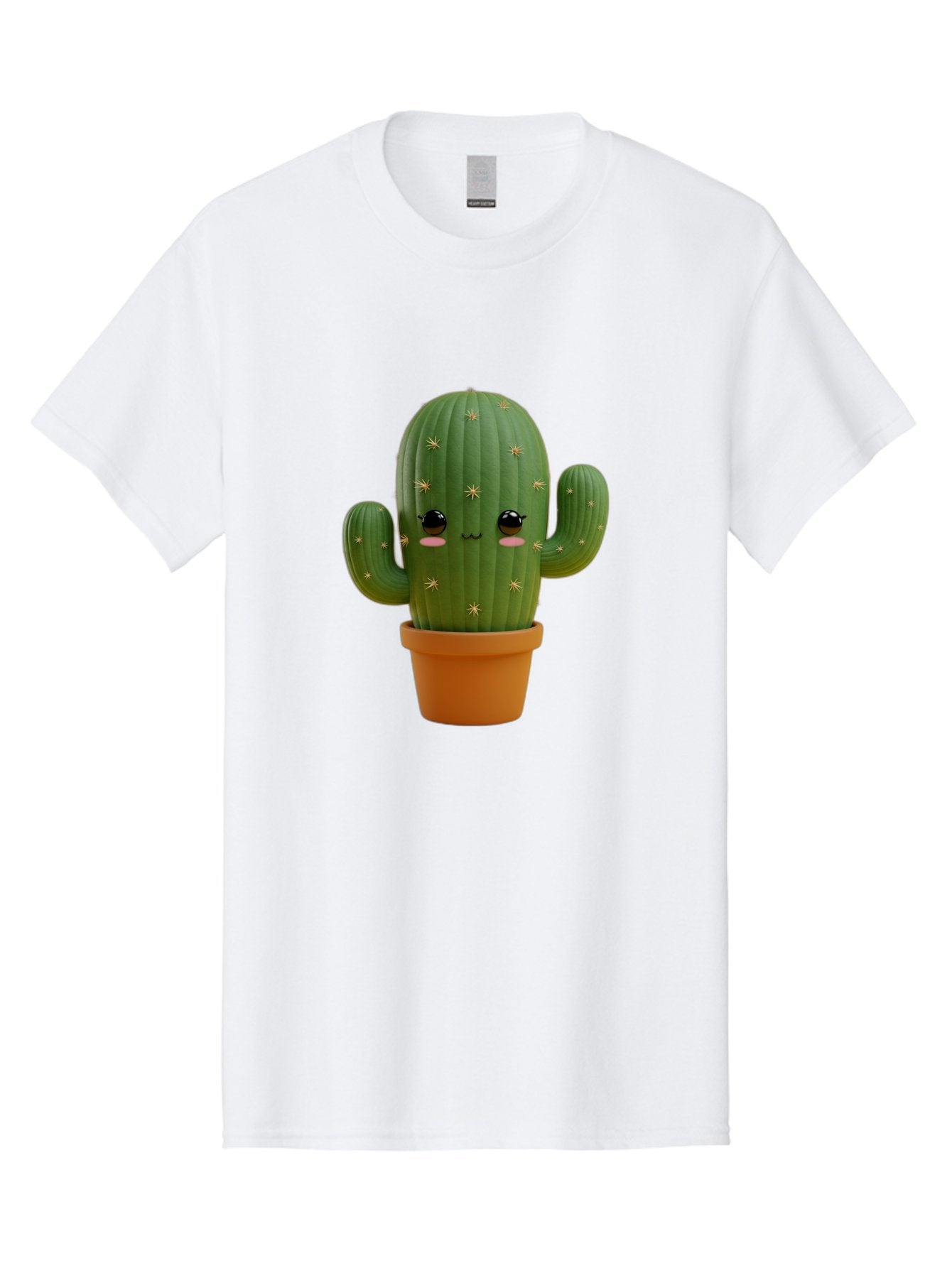 Cactus-With-Face Men'S Graphic Tee, 100% Cotton, Comfortable Casual Summer Wear, Machine Washable, Cartoon Cactus, Potted Plant, Cute Desert Plant, Kawaii Cactus, Smiling Face, Yellow Stars, Terracotta Pot, Adorable Home Decor Bac759 6