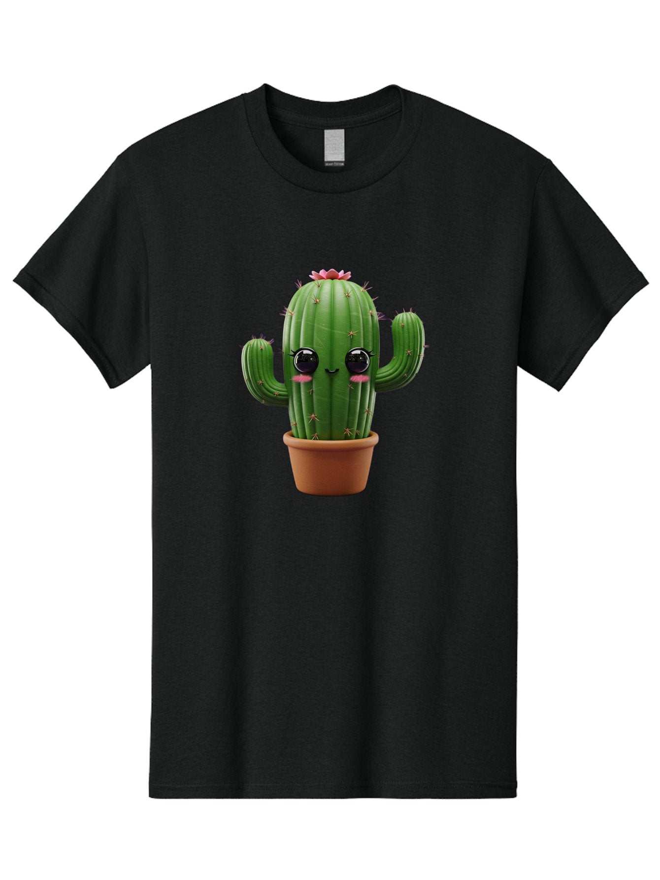 Cactus-With-Pink-Flower-1 Men'S Graphic Tee, 100% Cotton, Comfortable Casual Summer Wear, Machine Washable, Cartoon Cactus, Potted Cactus, Cute Cactus, Cactus With Flower, Smiling Cactus, Adorable Plant, Desert Plant, Succulent, Bac760 5